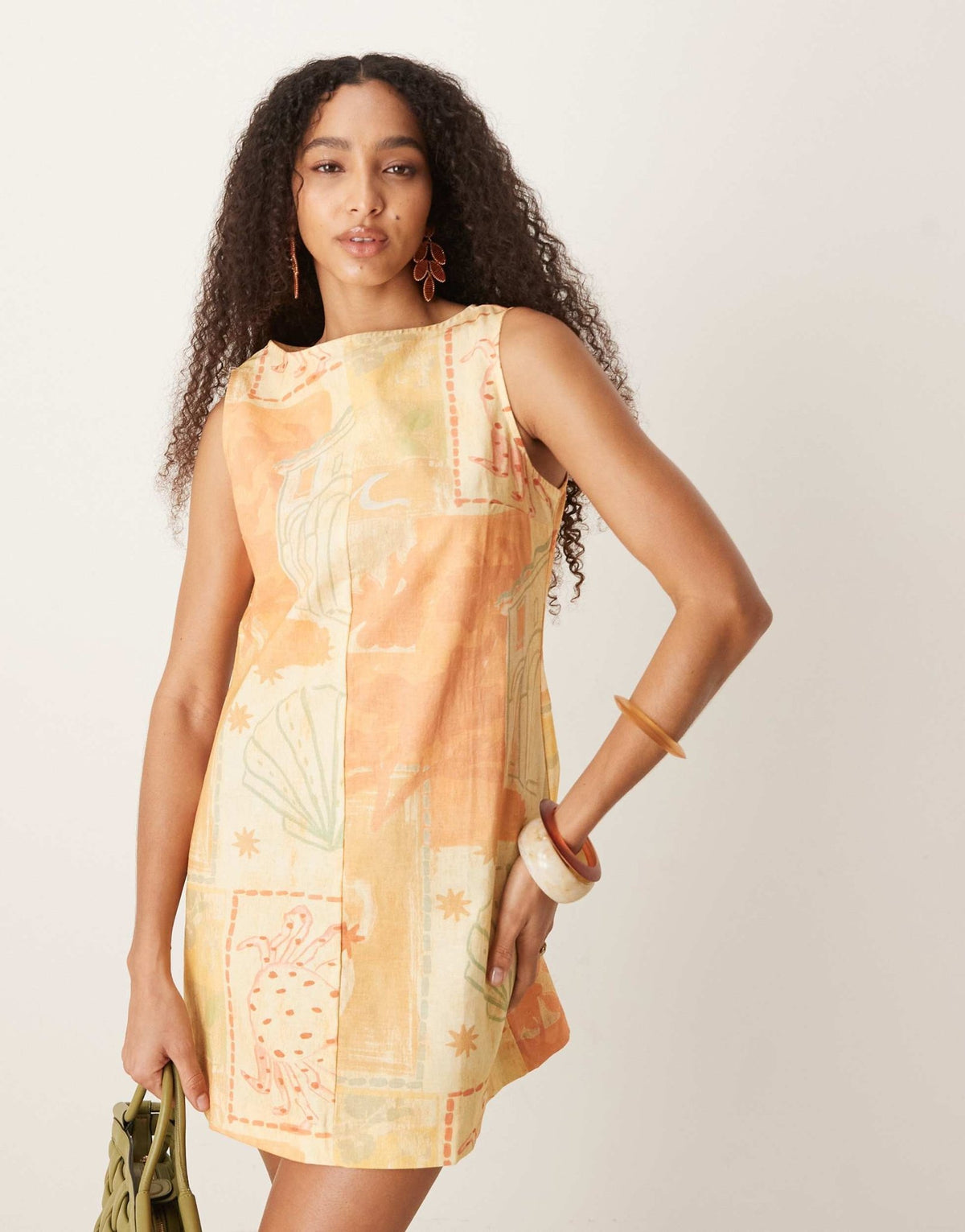 ASOS DESIGN slash neck mini shift dress in vintage beach print - ASOS Sample Sale
