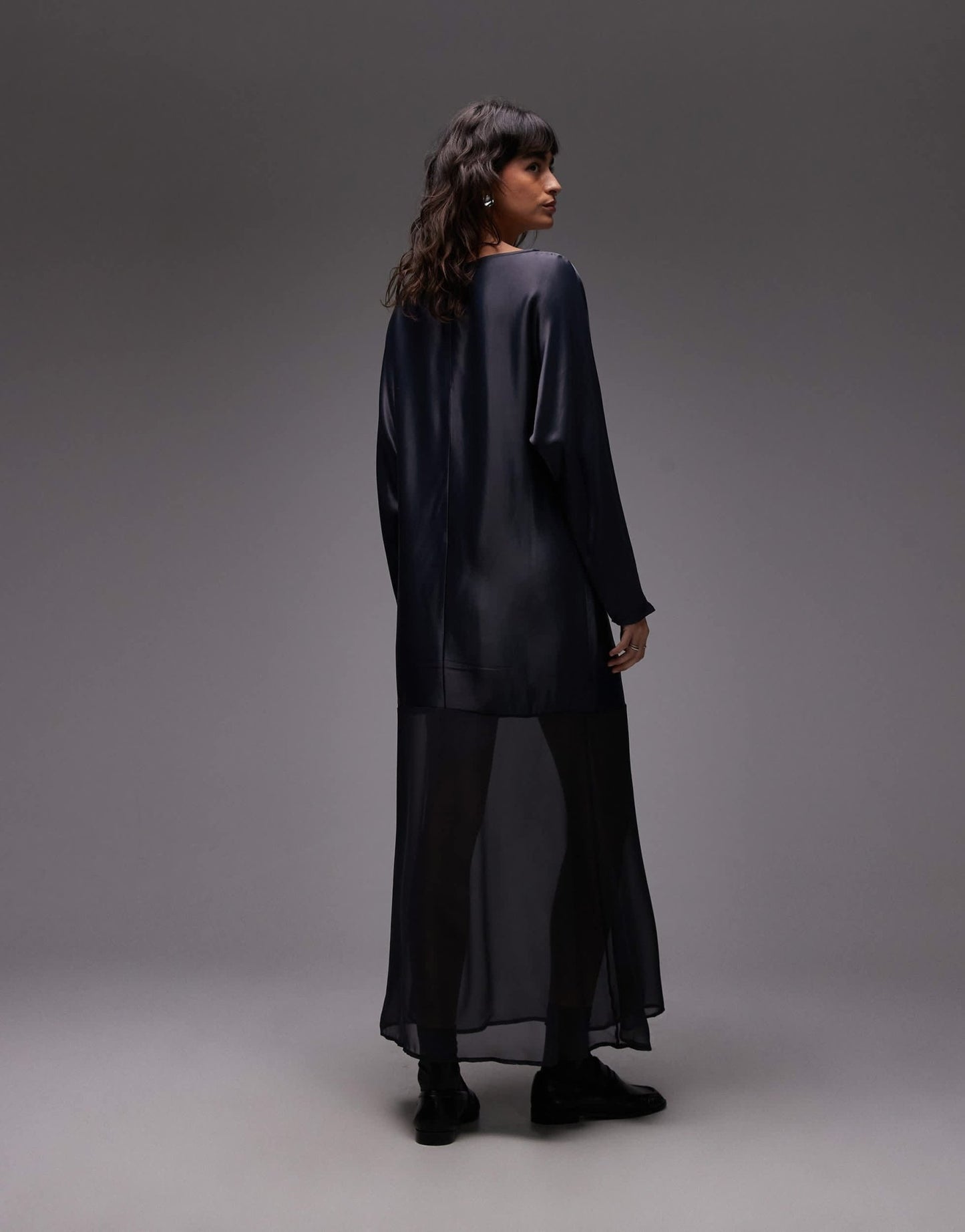 ASOS DESIGN slash neck satin maxi dress with batwing and lace skirt in navy - ASOS Sample Sale