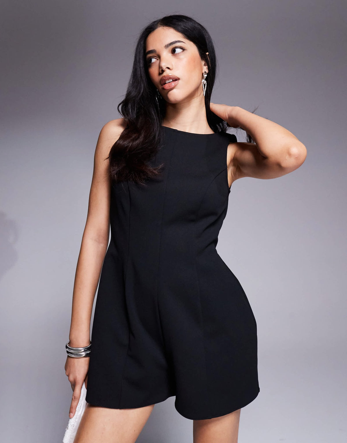 ASOS DESIGN slash neck structured tulip short playsuit in black - ASOS Sample Sale