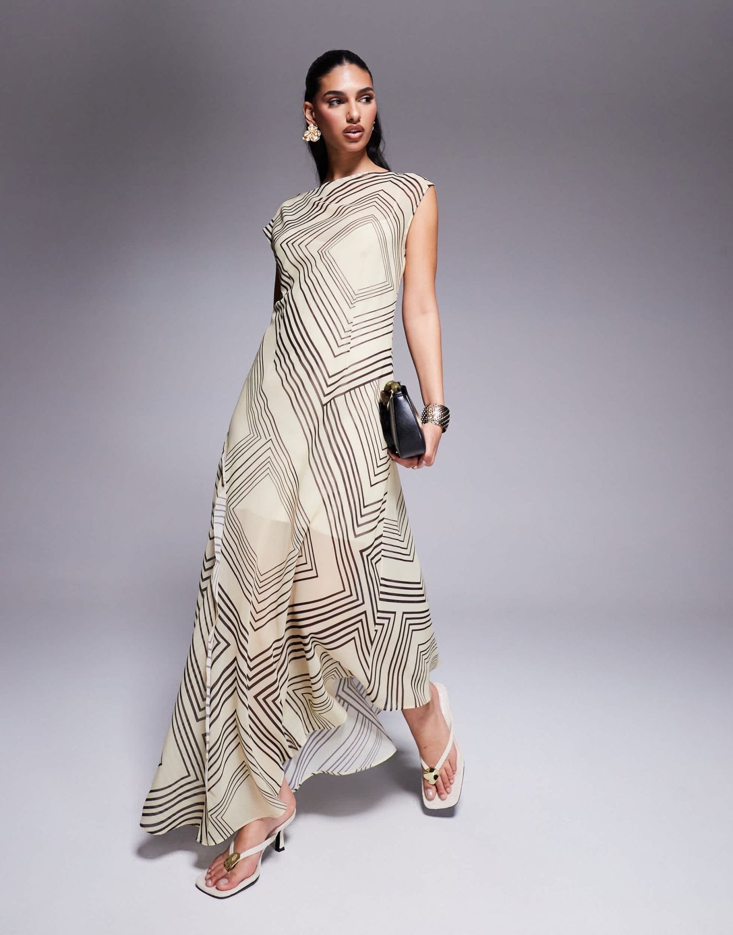 ASOS DESIGN slash neck waisted maxi dress in stripe abstract - ASOS Sample Sale