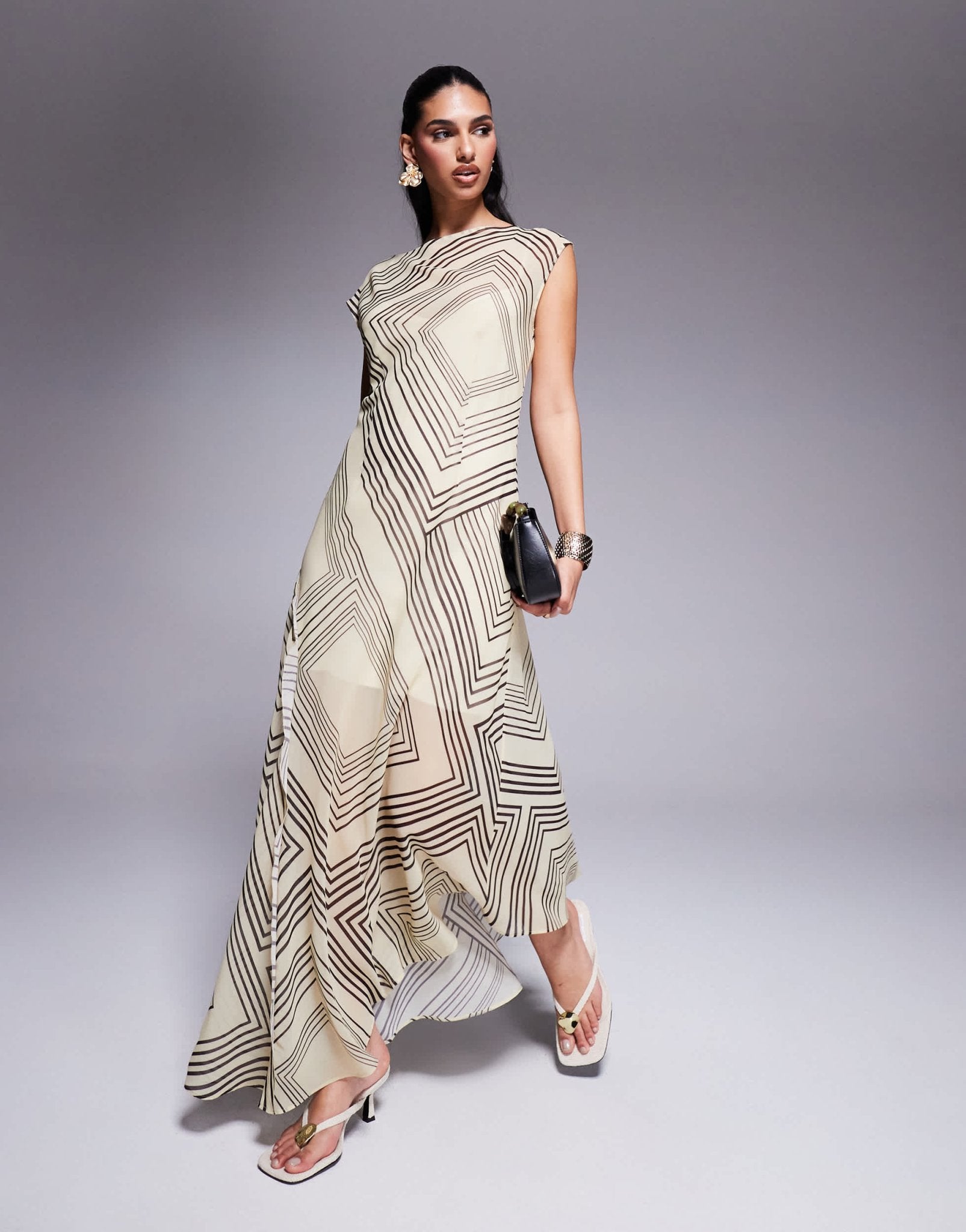 ASOS DESIGN slash neck waisted maxi dress in stripe abstract - ASOS Sample Sale