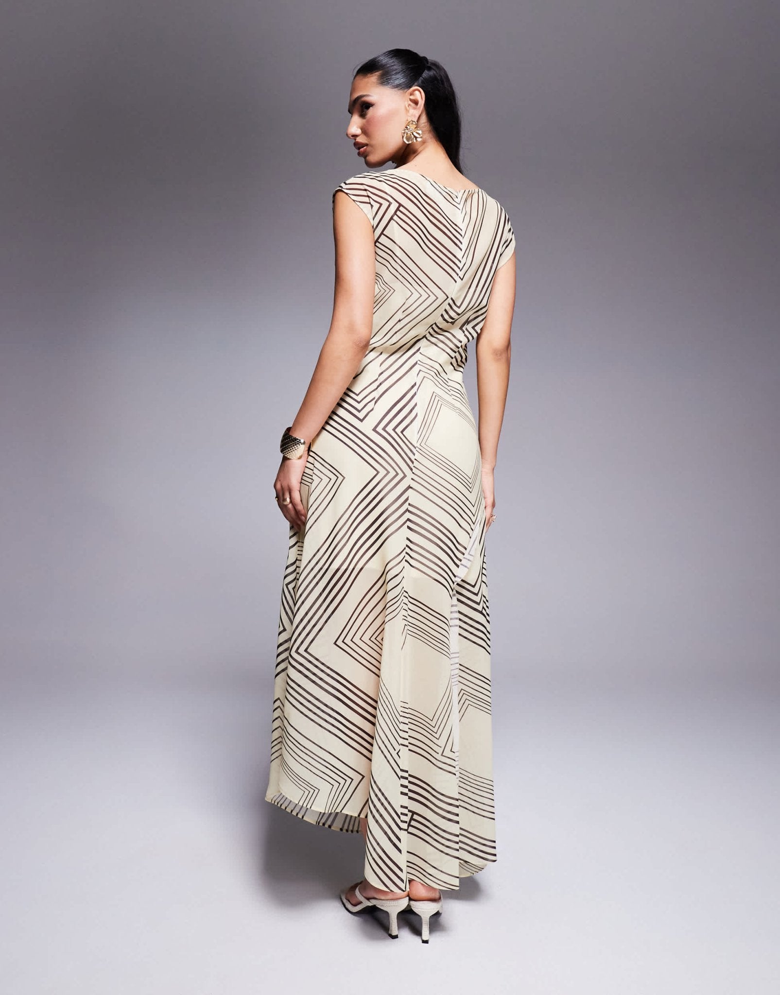 ASOS DESIGN slash neck waisted maxi dress in stripe abstract - ASOS Sample Sale