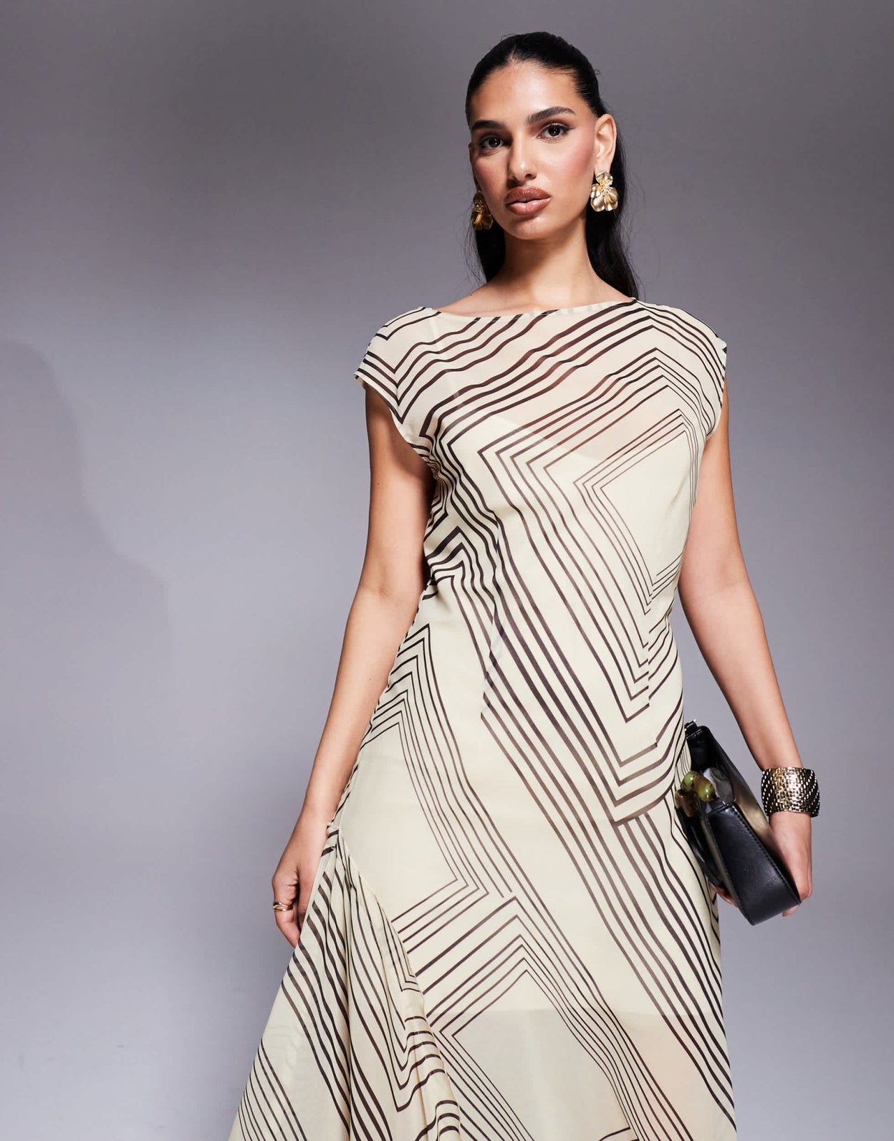 ASOS DESIGN slash neck waisted maxi dress in stripe abstract - ASOS Sample Sale