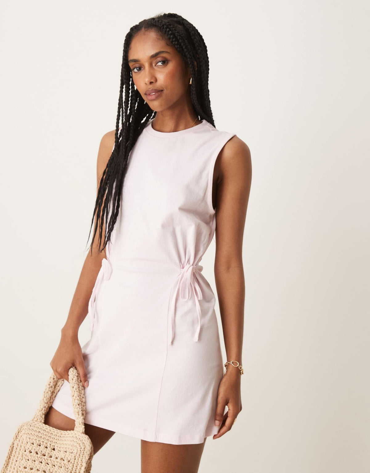 ASOS DESIGN sleeveless cinched mini dress in baby pink - ASOS Sample Sale