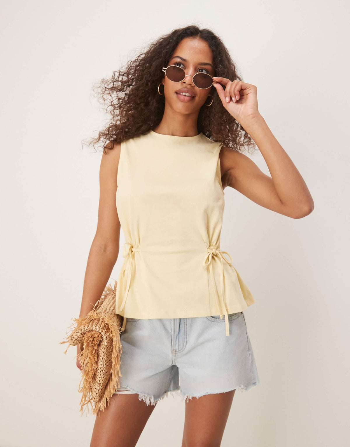 ASOS DESIGN sleeveless cinched tee in buttermilk - ASOS Sample Sale
