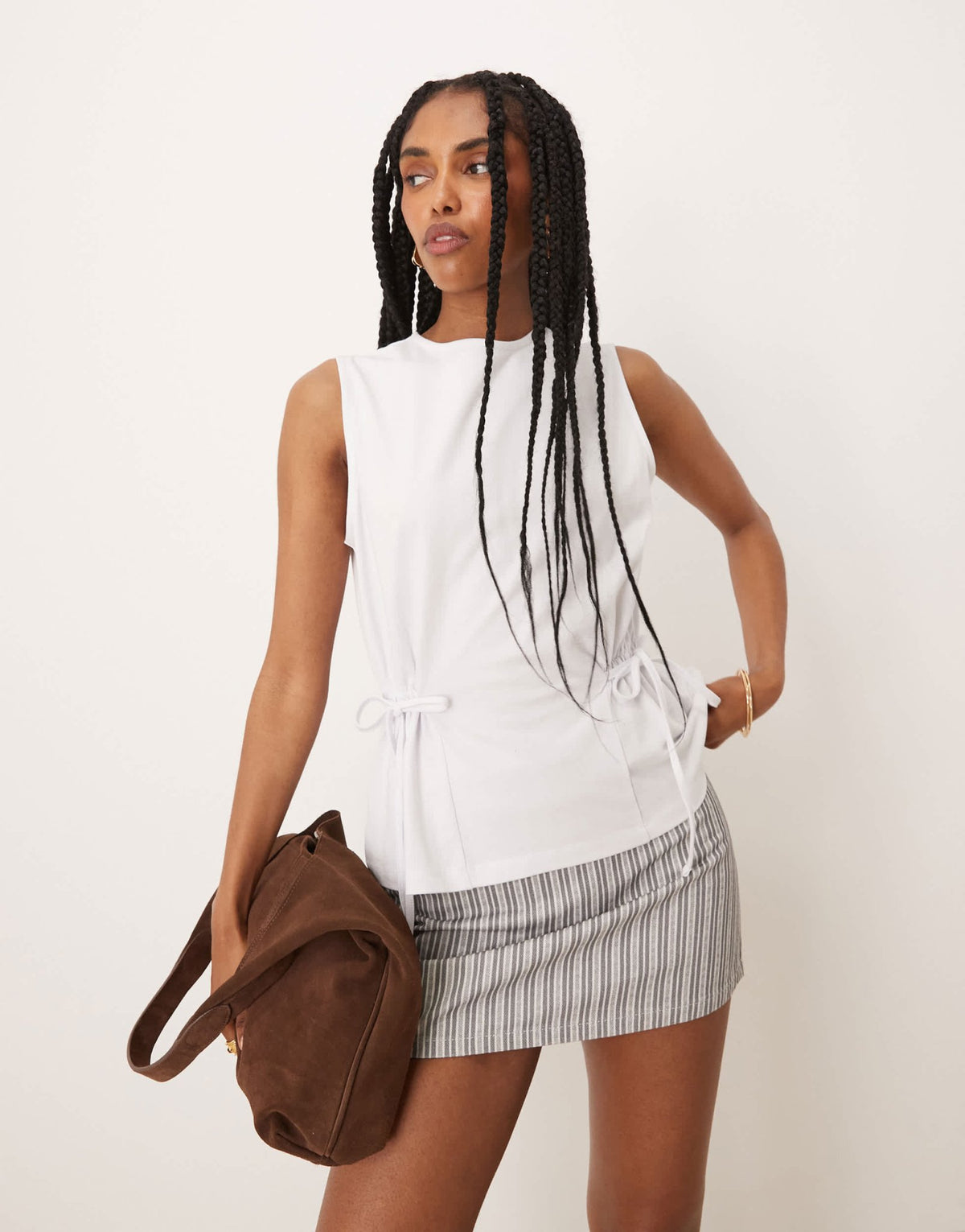 ASOS DESIGN sleeveless cinched tie side tee in white - ASOS Sample Sale