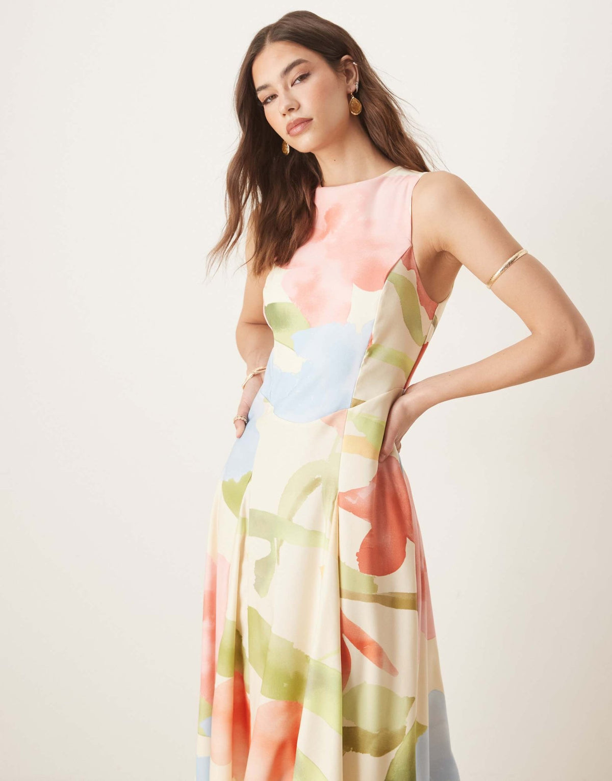 ASOS DESIGN sleeveless corset waist midi dress in light floral print - ASOS Sample Sale