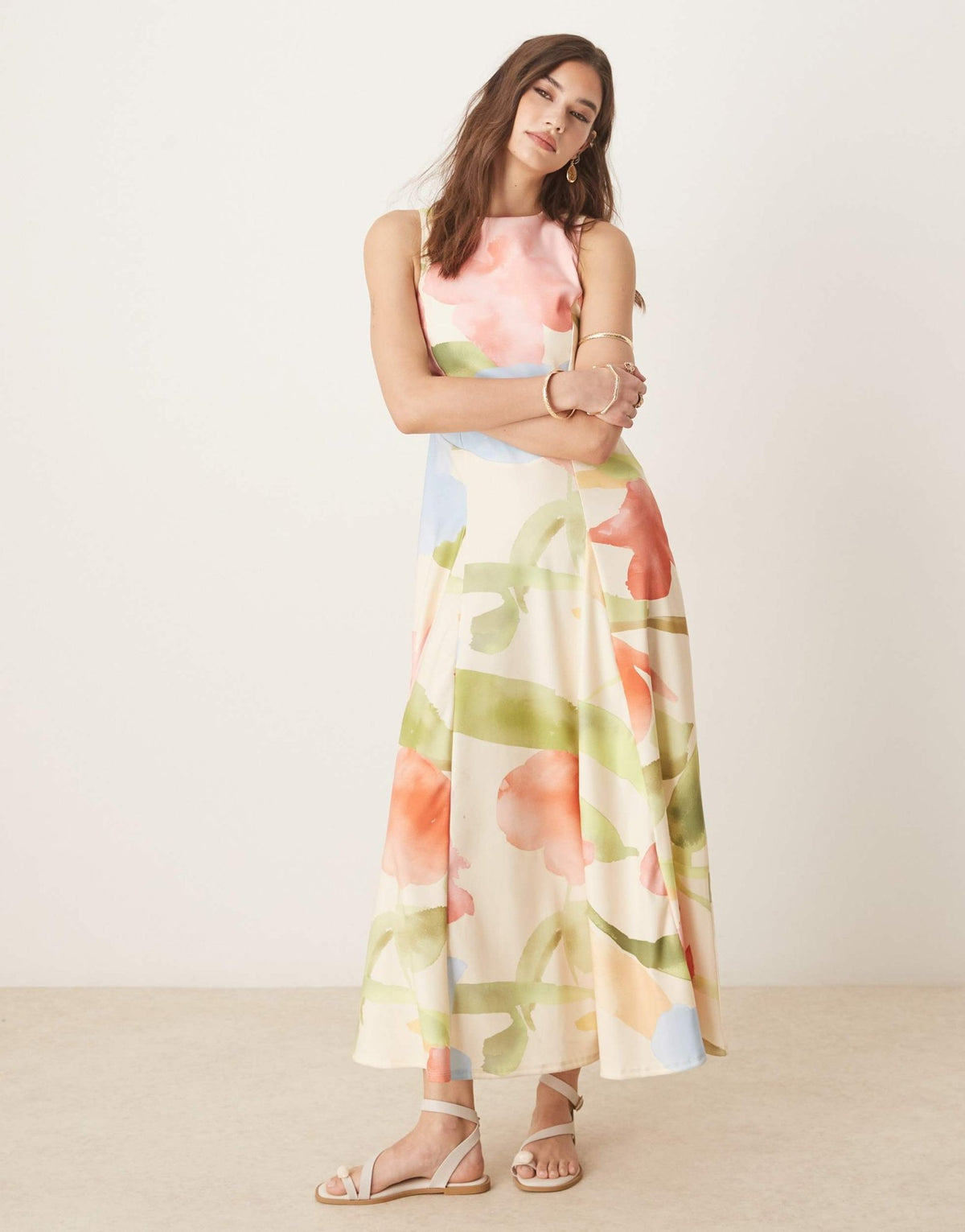 ASOS DESIGN sleeveless corset waist midi dress in light floral print - ASOS Sample Sale