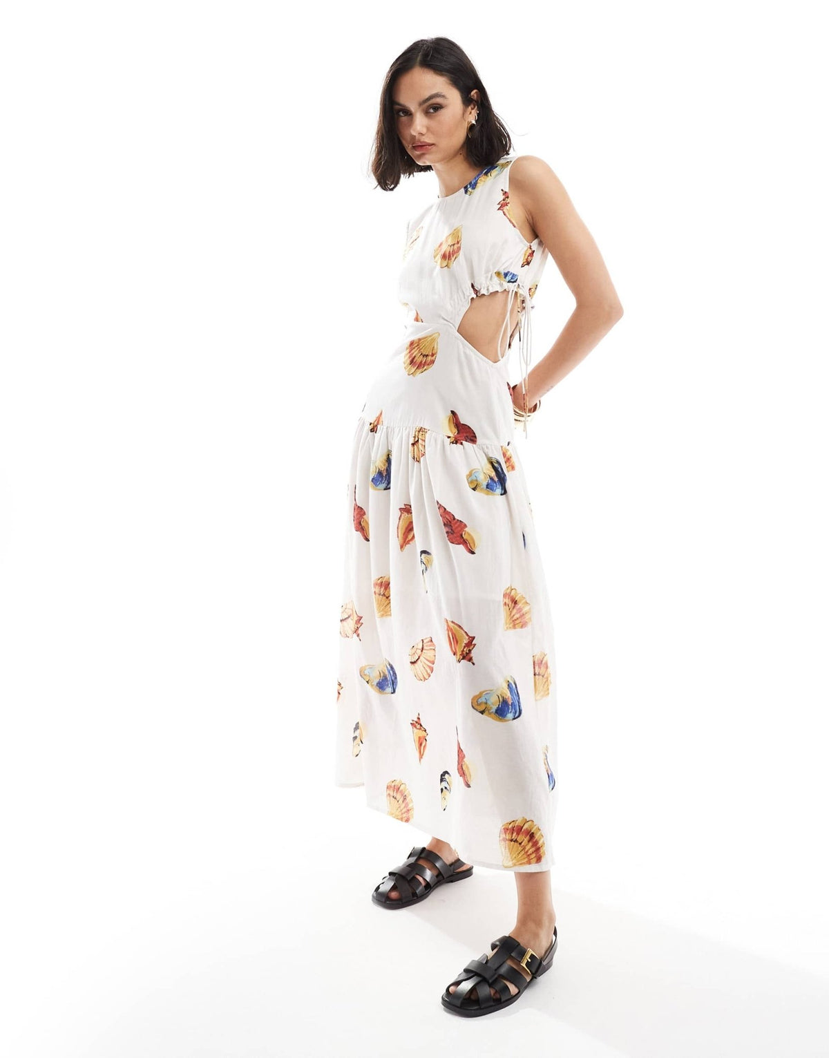 ASOS DESIGN sleeveless cut out midi dress in all over shell print - ASOS Sample Sale