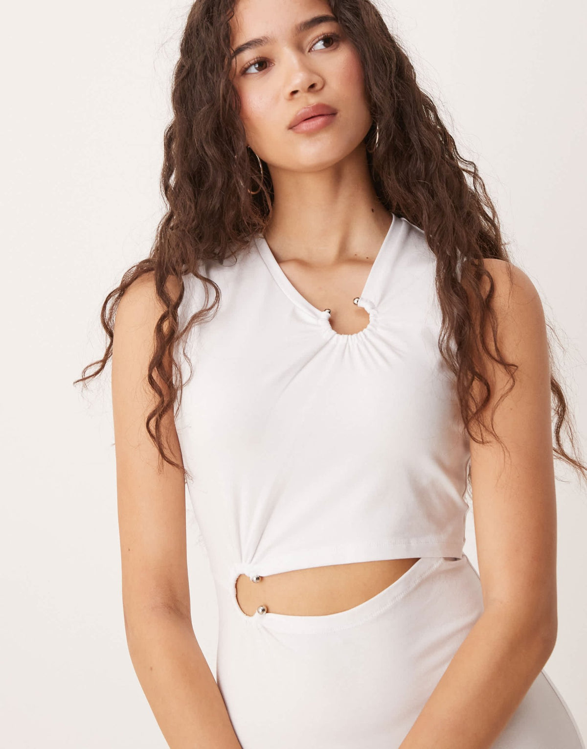 ASOS DESIGN sleeveless cut out ring trim detail midi dress in white - ASOS Sample Sale