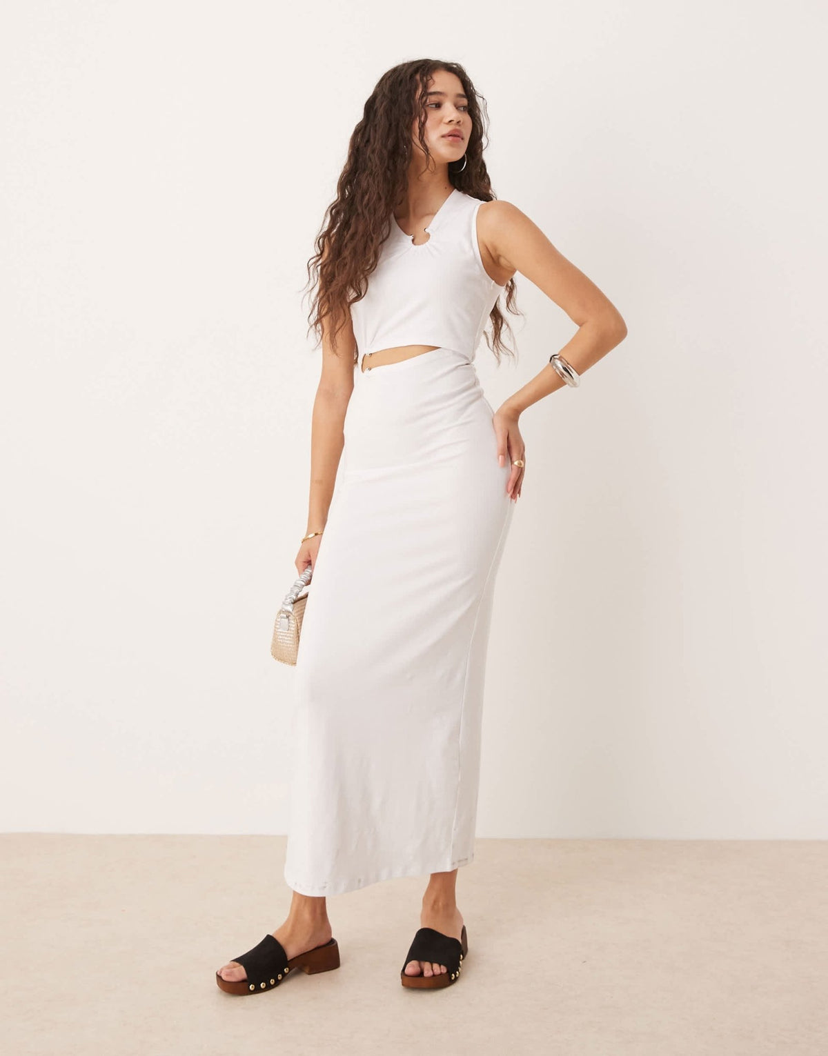 ASOS DESIGN sleeveless cut out ring trim detail midi dress in white - ASOS Sample Sale