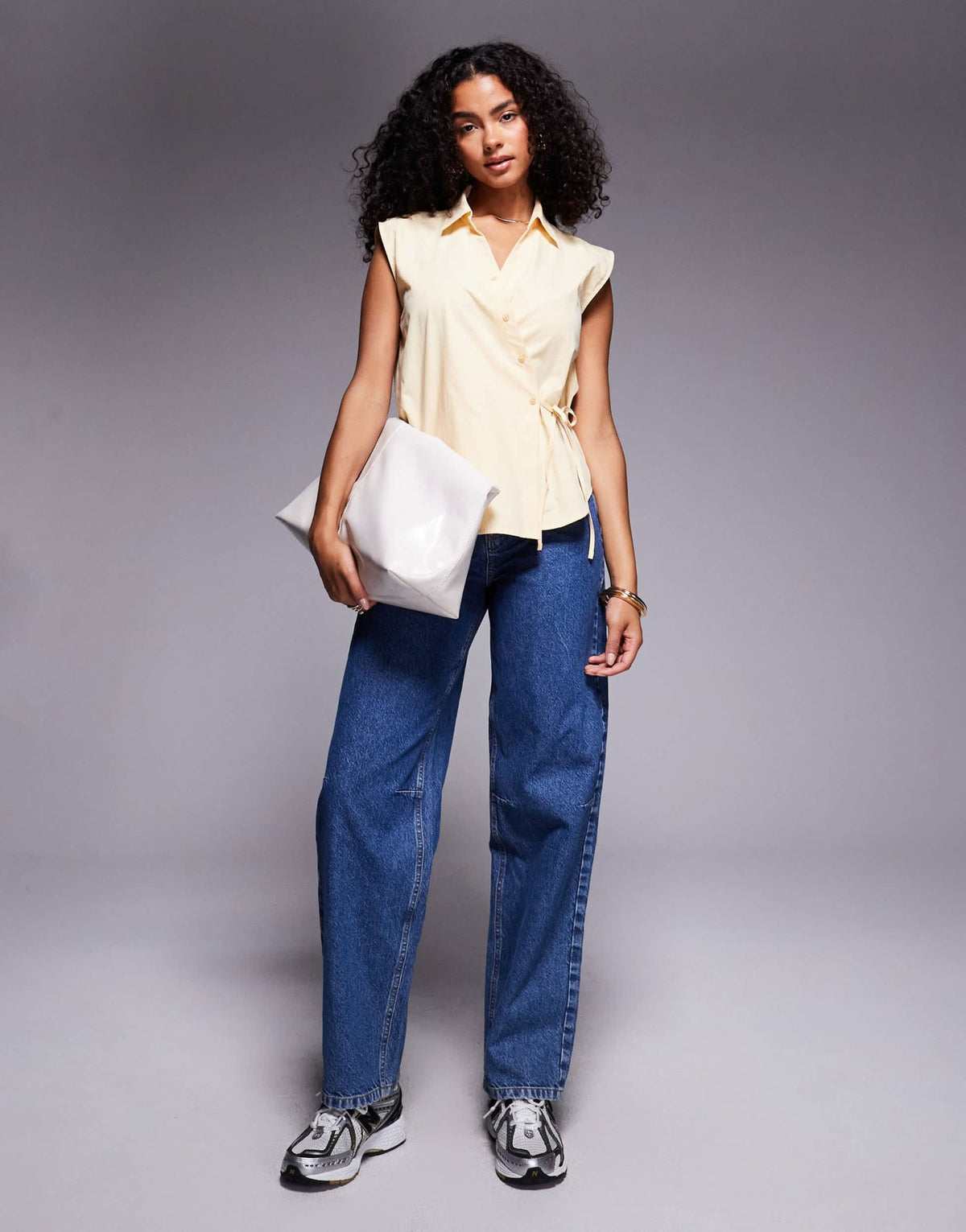 ASOS DESIGN sleeveless diagonal placket shirt in buttermilk - ASOS Sample Sale