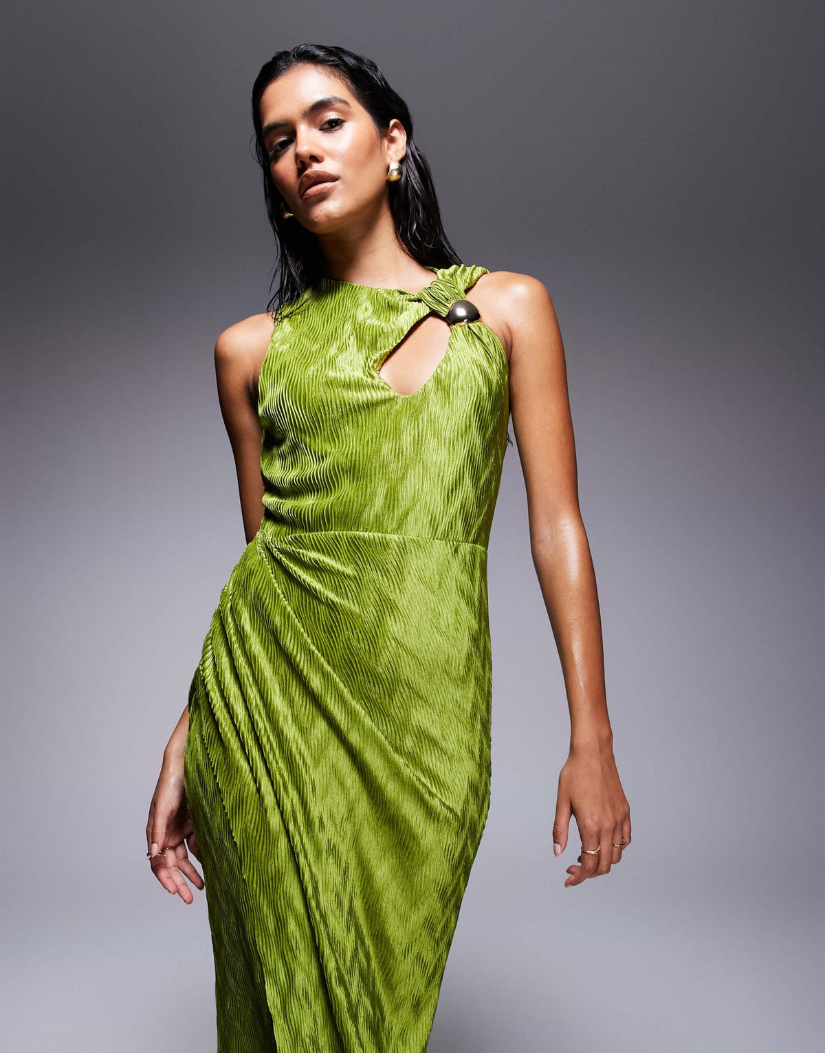 ASOS DESIGN sleeveless draped and cut out with trim detail maxi dress in green - ASOS Sample Sale