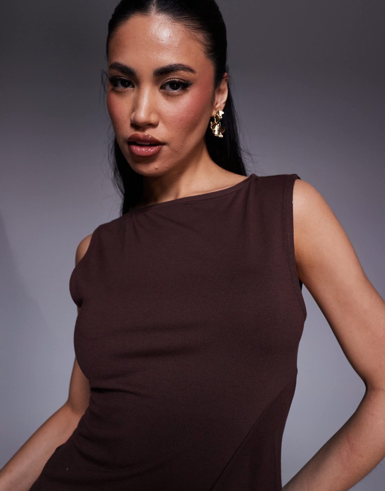 ASOS DESIGN sleeveless godet detail top in brown - ASOS Sample Sale