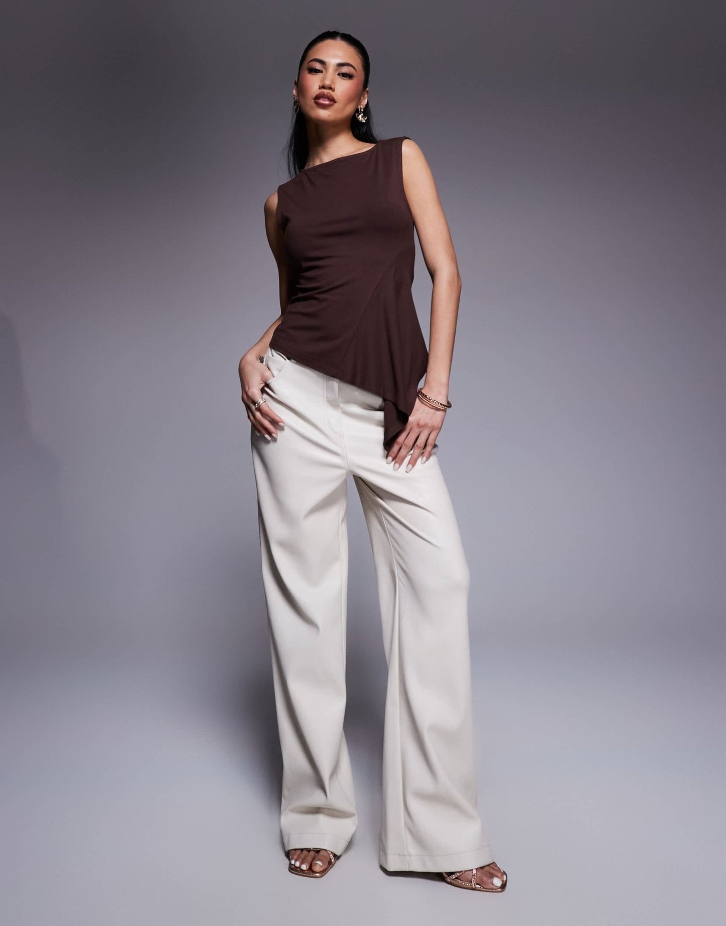 ASOS DESIGN sleeveless godet detail top in brown - ASOS Sample Sale