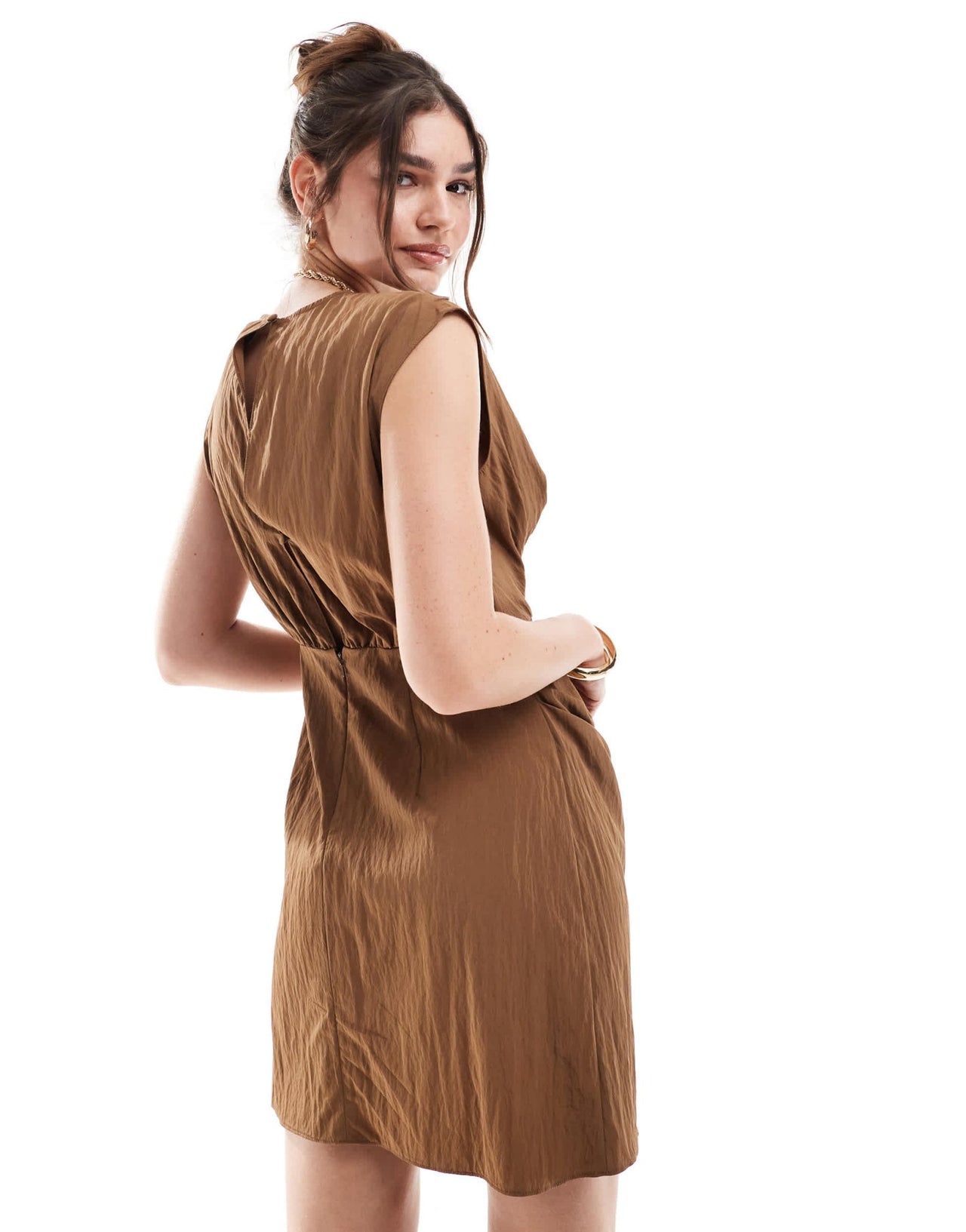 ASOS DESIGN sleeveless mini dress with drape detailing in brown - ASOS Sample Sale