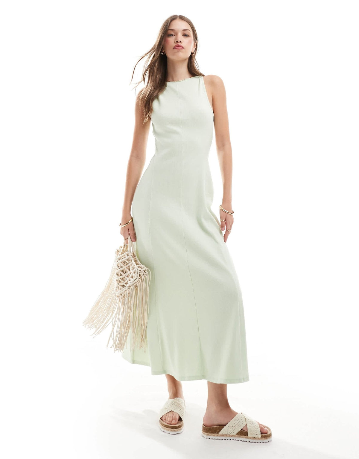 ASOS DESIGN sleeveless rib maxi dress with seam detail in green - ASOS Sample Sale