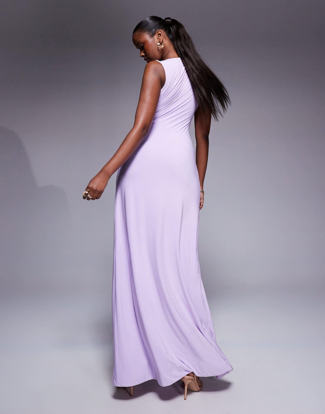 ASOS DESIGN sleeveless sarong detail maxi dress with contrast sash in lilac - ASOS Sample Sale