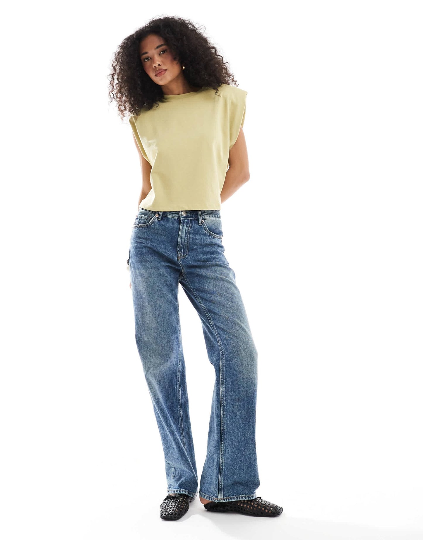ASOS DESIGN sleeveless shoulder pad top in sage - ASOS Sample Sale