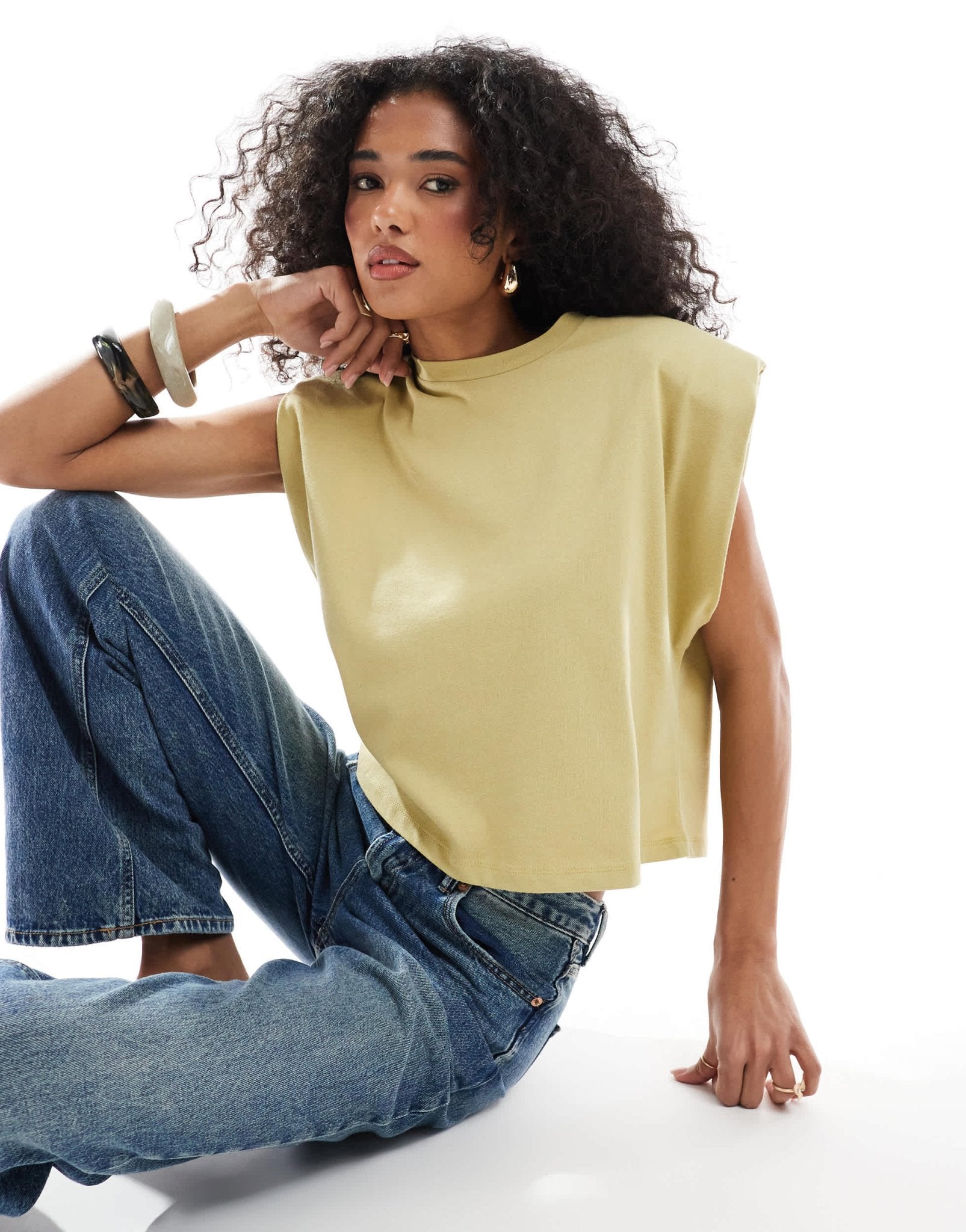 ASOS DESIGN sleeveless shoulder pad top in sage - ASOS Sample Sale