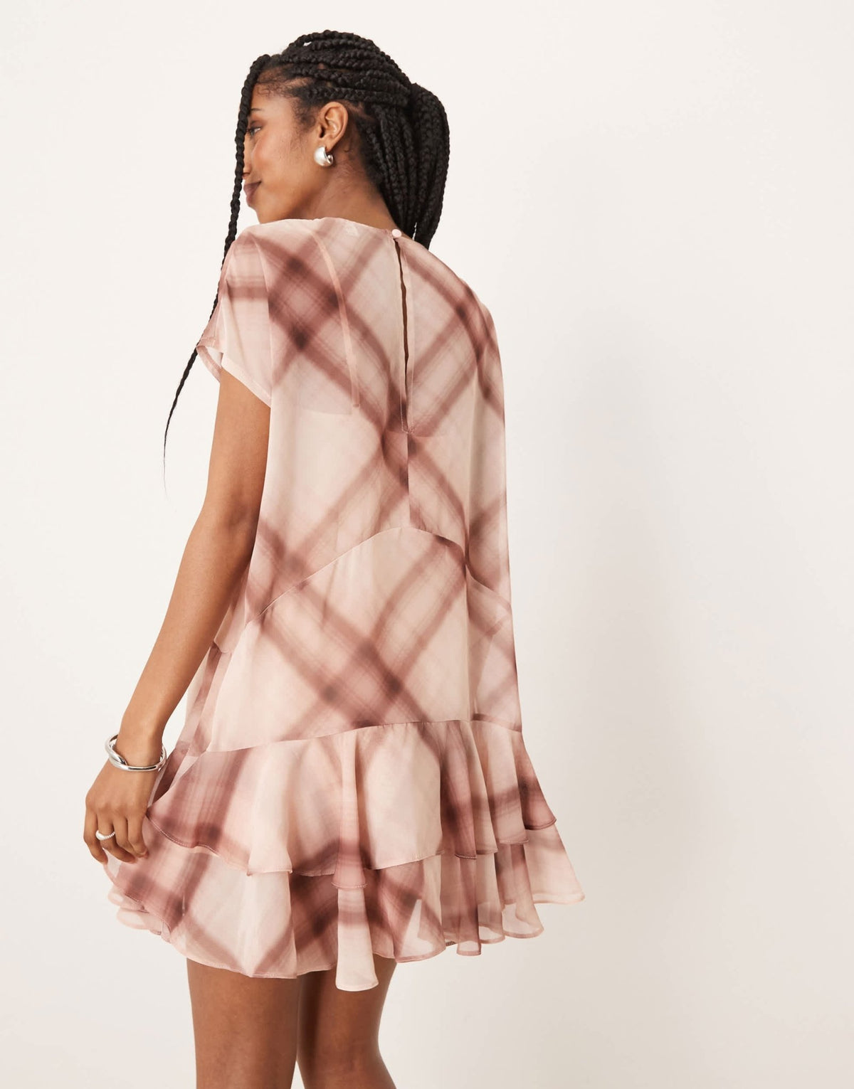 ASOS DESIGN sleeveless smock ruffle mini in pink check - ASOS Sample Sale