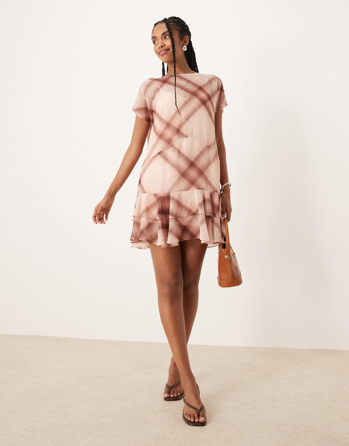 ASOS DESIGN sleeveless smock ruffle mini in pink check - ASOS Sample Sale