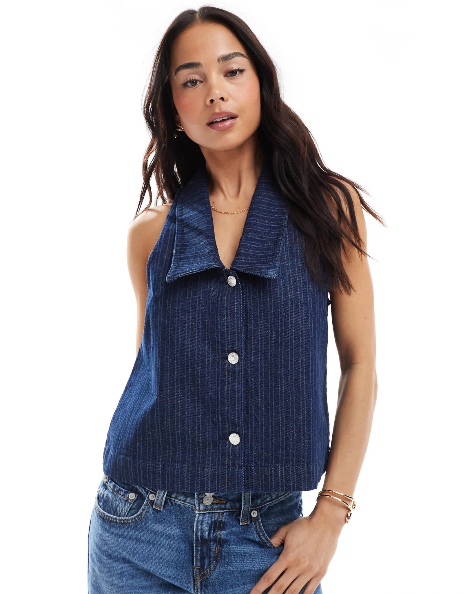 ASOS DESIGN sleeveless striped denim top with sailor collar - ASOS Sample Sale