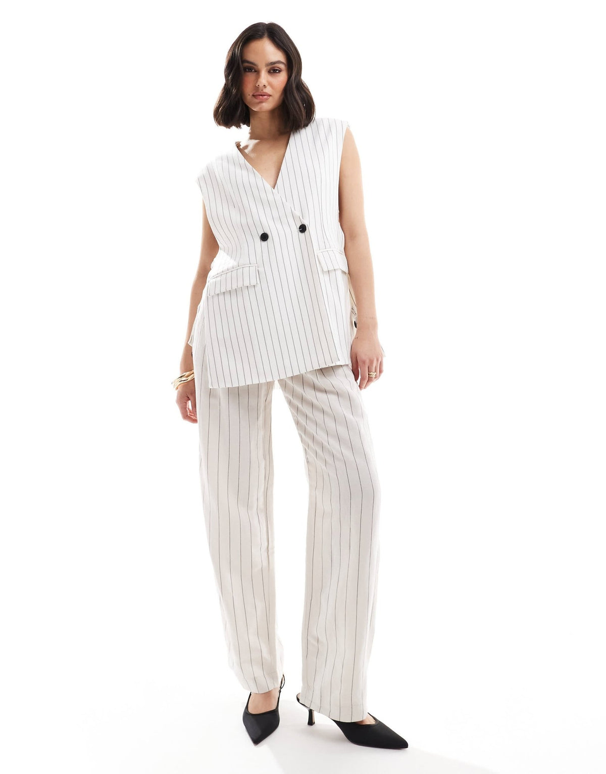 ASOS DESIGN sleeveless tailored blazer with tie sides in the white stripe - ASOS Sample Sale