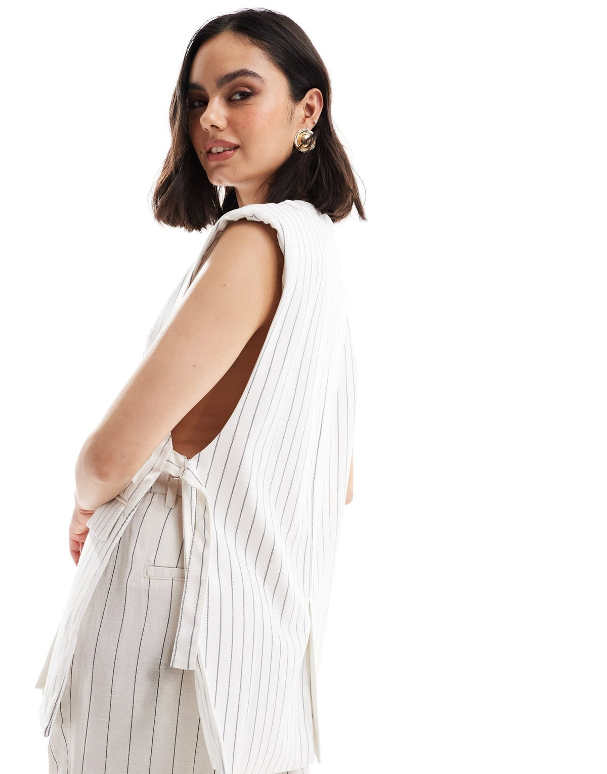 ASOS DESIGN sleeveless tailored blazer with tie sides in the white stripe - ASOS Sample Sale
