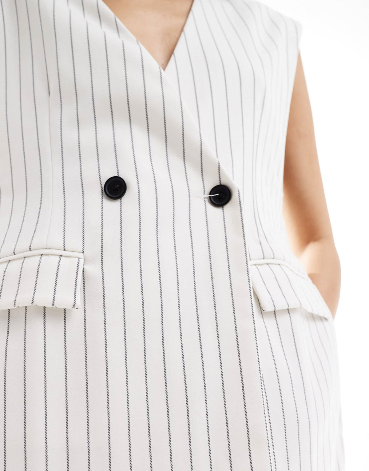 ASOS DESIGN sleeveless tailored blazer with tie sides in the white stripe - ASOS Sample Sale