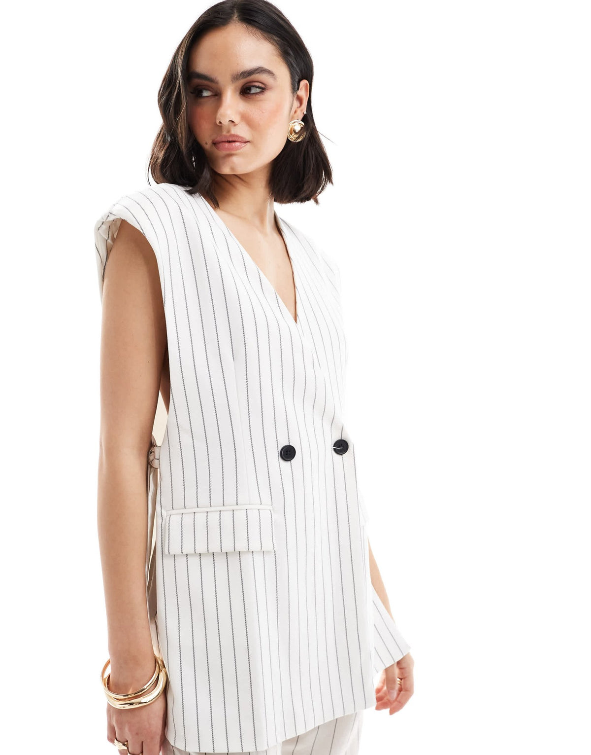 ASOS DESIGN sleeveless tailored blazer with tie sides in the white stripe - ASOS Sample Sale