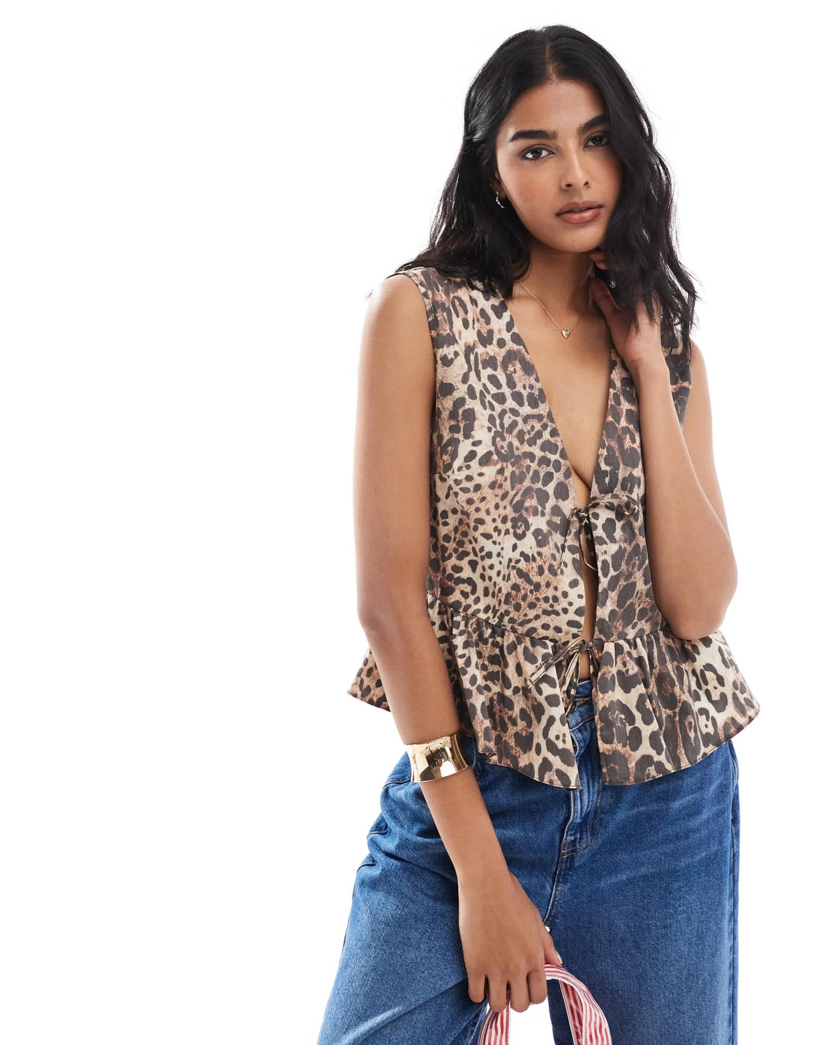 ASOS DESIGN sleeveless tie front top in animal print - ASOS Sample Sale