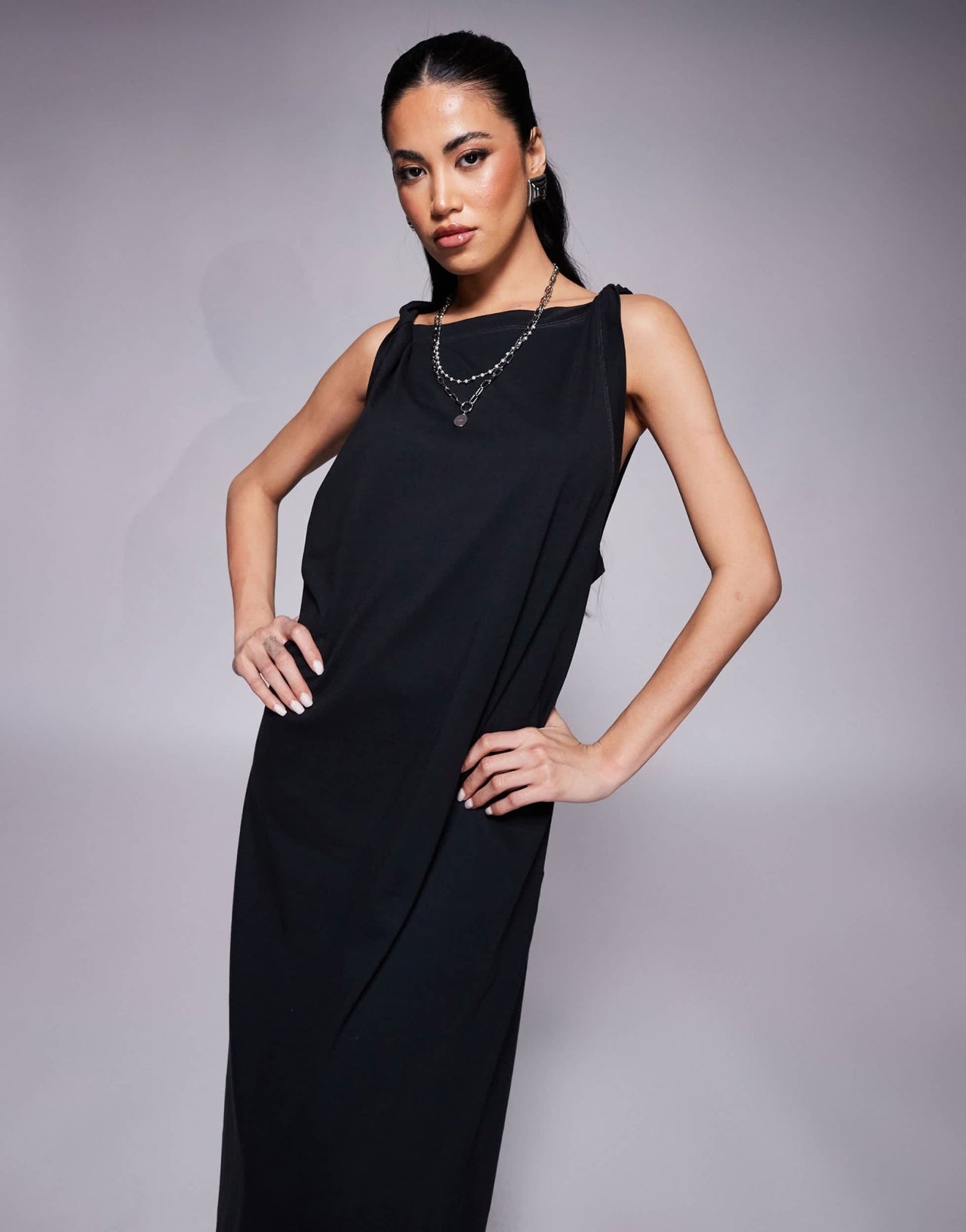 ASOS DESIGN sleeveless twist shoulder column midi dress in black - ASOS Sample Sale