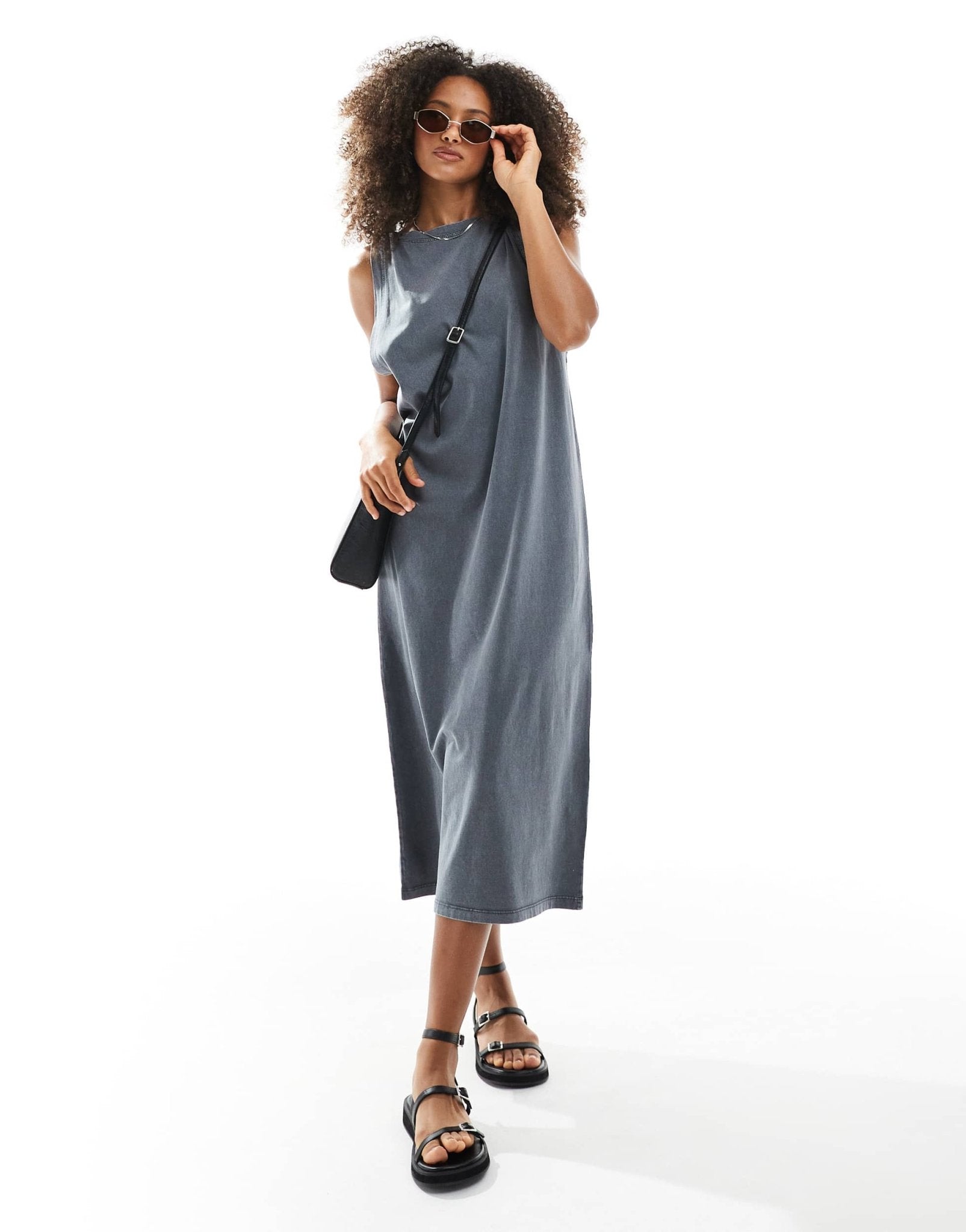 ASOS DESIGN sleeveless twist shoulder column midi dress in washed grey - ASOS Sample Sale