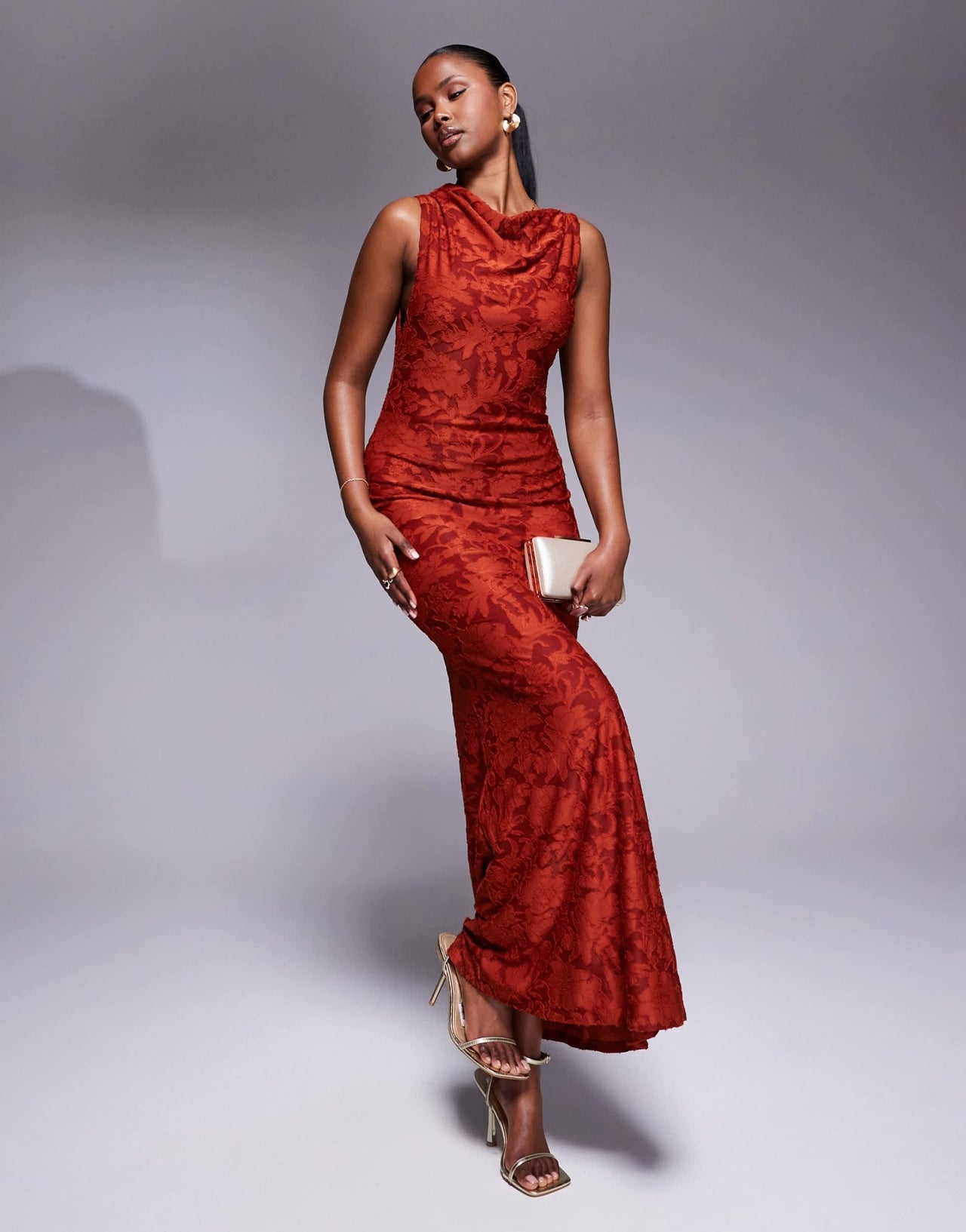 ASOS DESIGN sleeveless twisted shoulder devore maxi dress in rust - ASOS Sample Sale