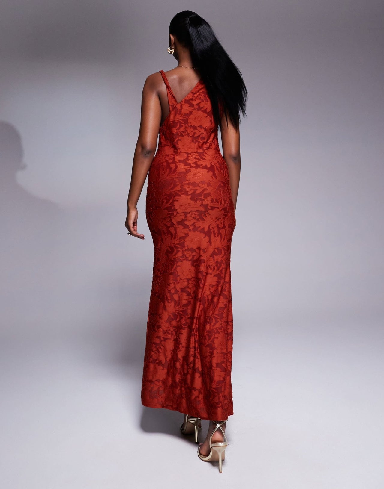 ASOS DESIGN sleeveless twisted shoulder devore maxi dress in rust - ASOS Sample Sale
