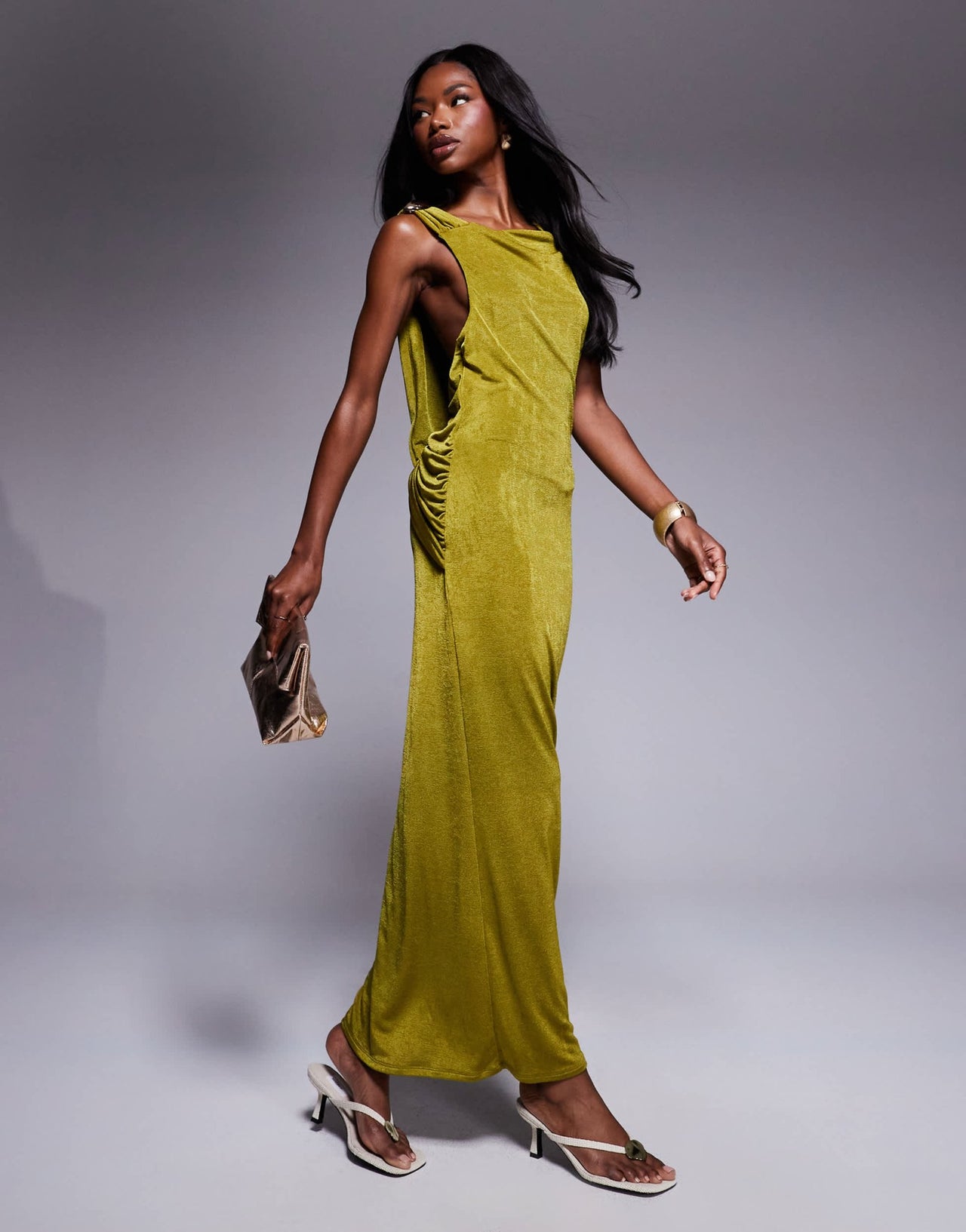 ASOS DESIGN sleeveless with plunge cowl back with trim detail maxi dress in green - ASOS Sample Sale