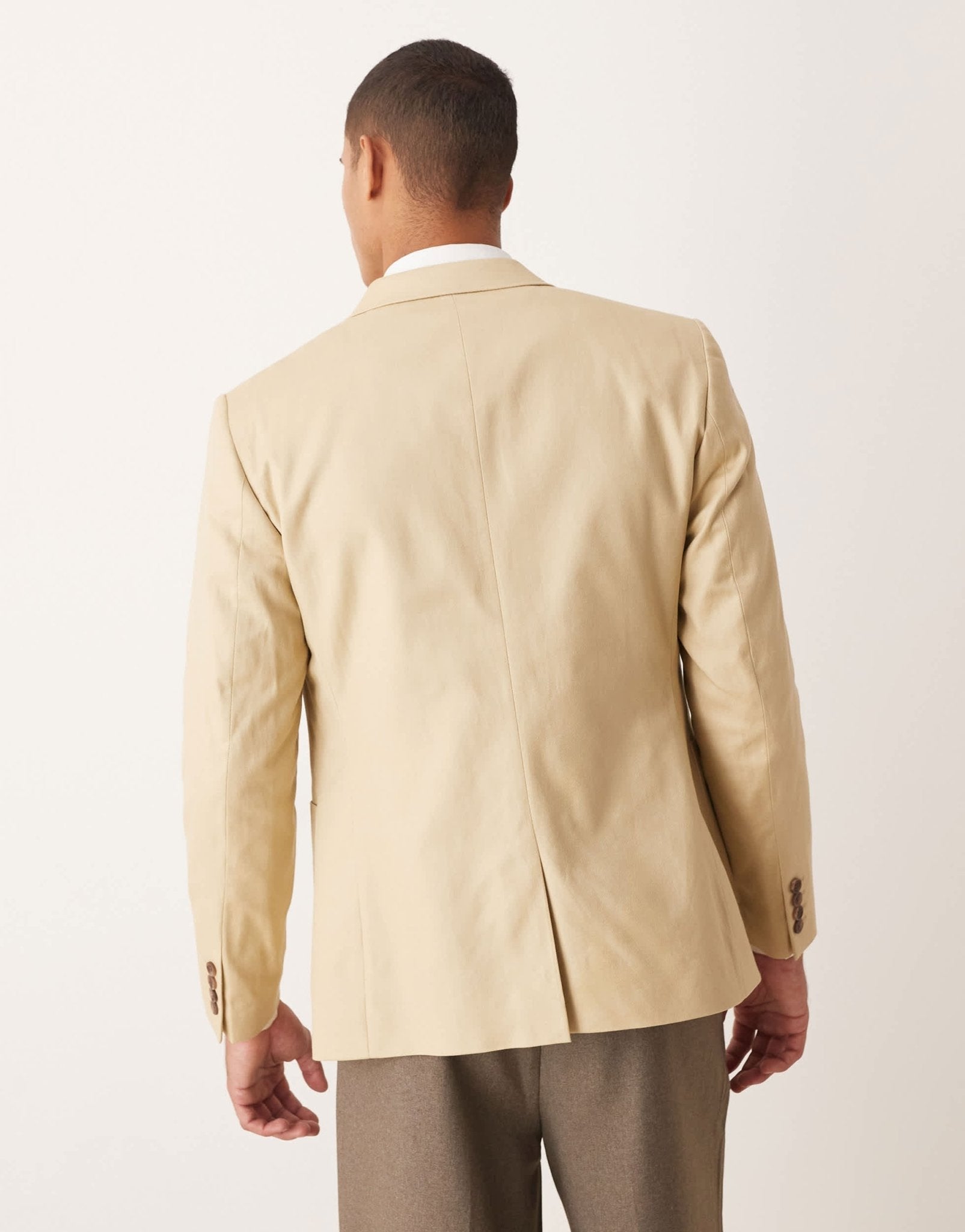 ASOS DESIGN slim cotton linen blend blazer in stone - ASOS Sample Sale