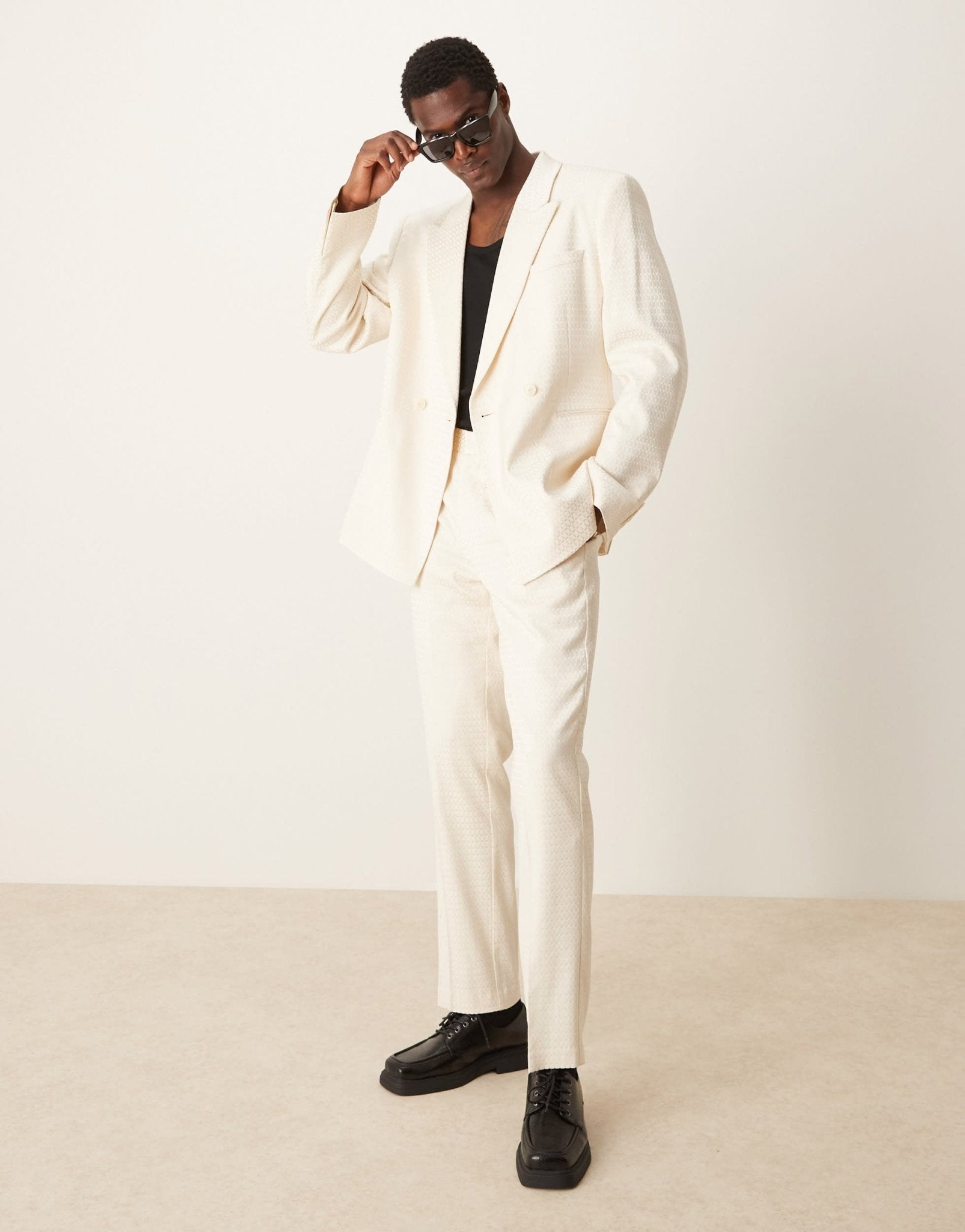 ASOS DESIGN slim double breasted suit jacket in cream geo jacquard - ASOS Sample Sale
