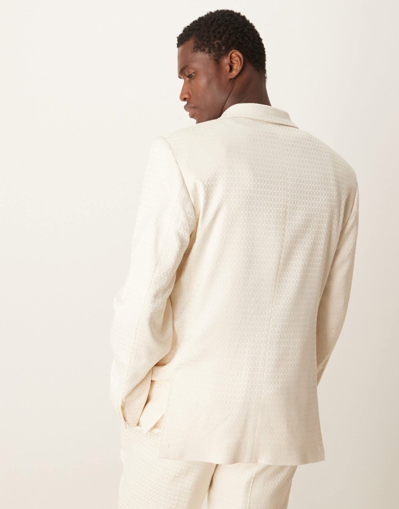 ASOS DESIGN slim double breasted suit jacket in cream geo jacquard - ASOS Sample Sale