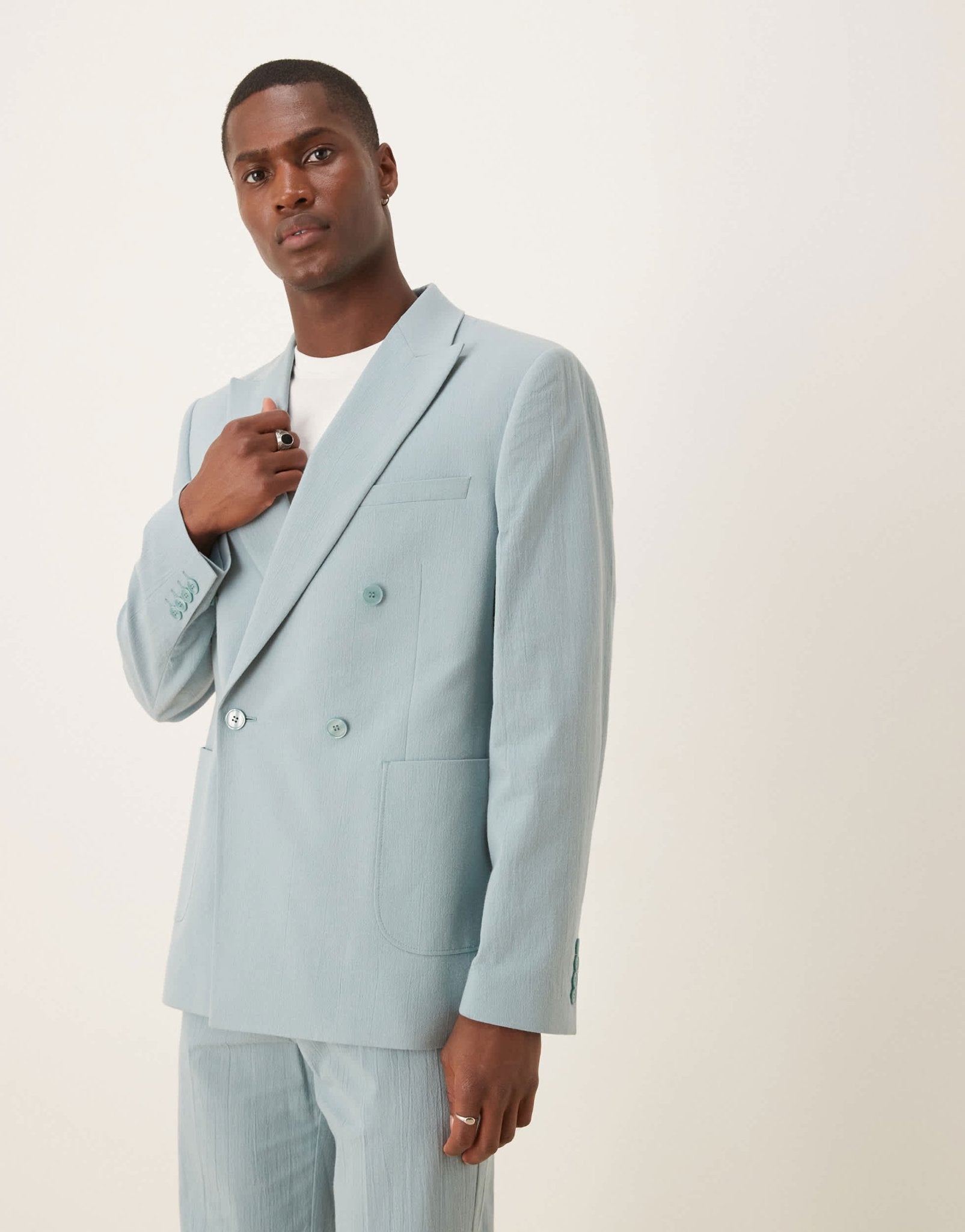 ASOS DESIGN slim double breasted suit jacket in light blue crinkle texture - ASOS Sample Sale