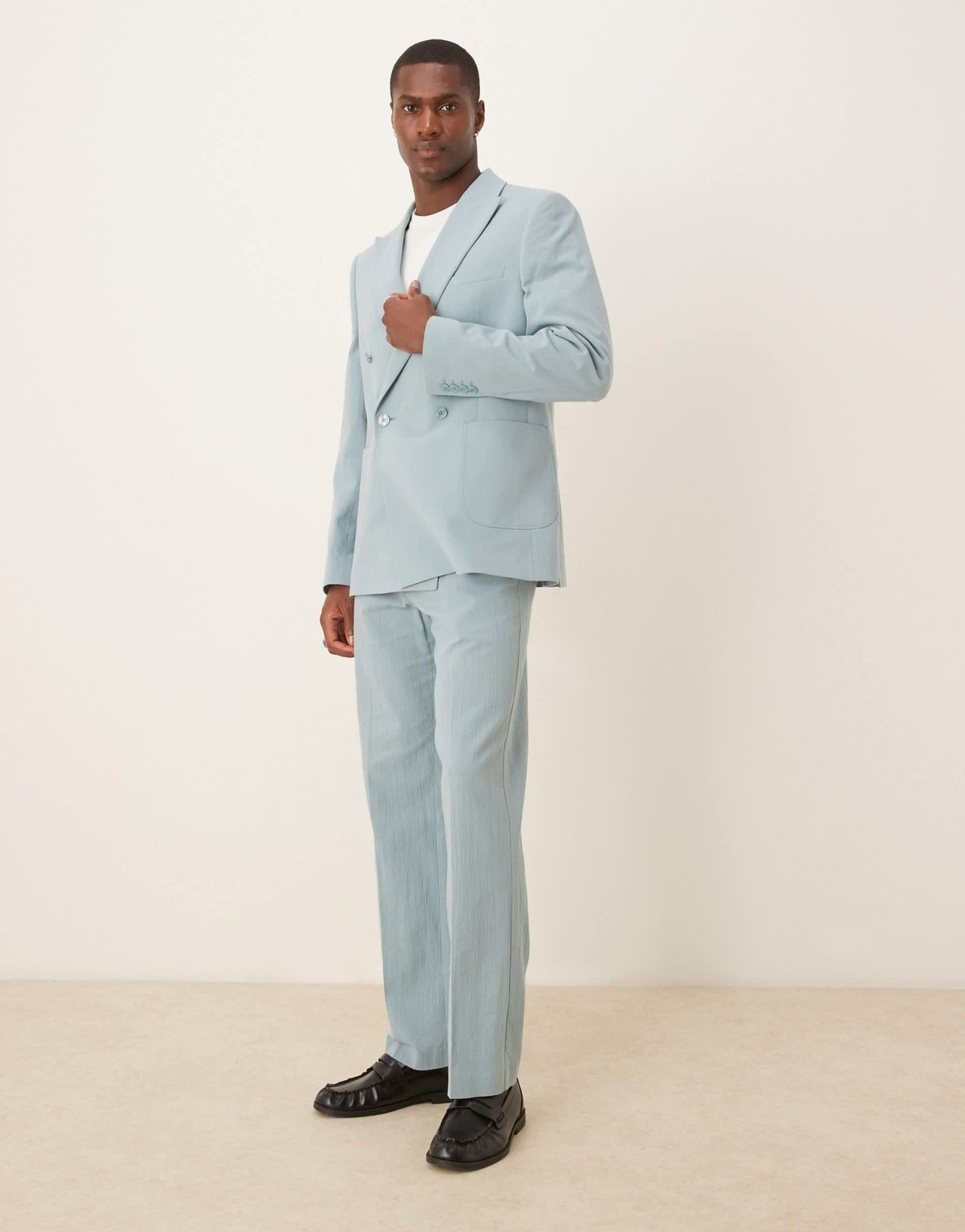 ASOS DESIGN slim double breasted suit jacket in light blue crinkle texture - ASOS Sample Sale