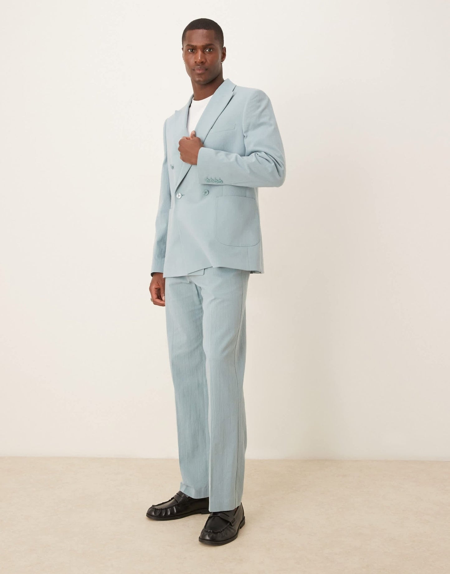 ASOS DESIGN slim double breasted suit jacket in light blue crinkle texture - ASOS Sample Sale