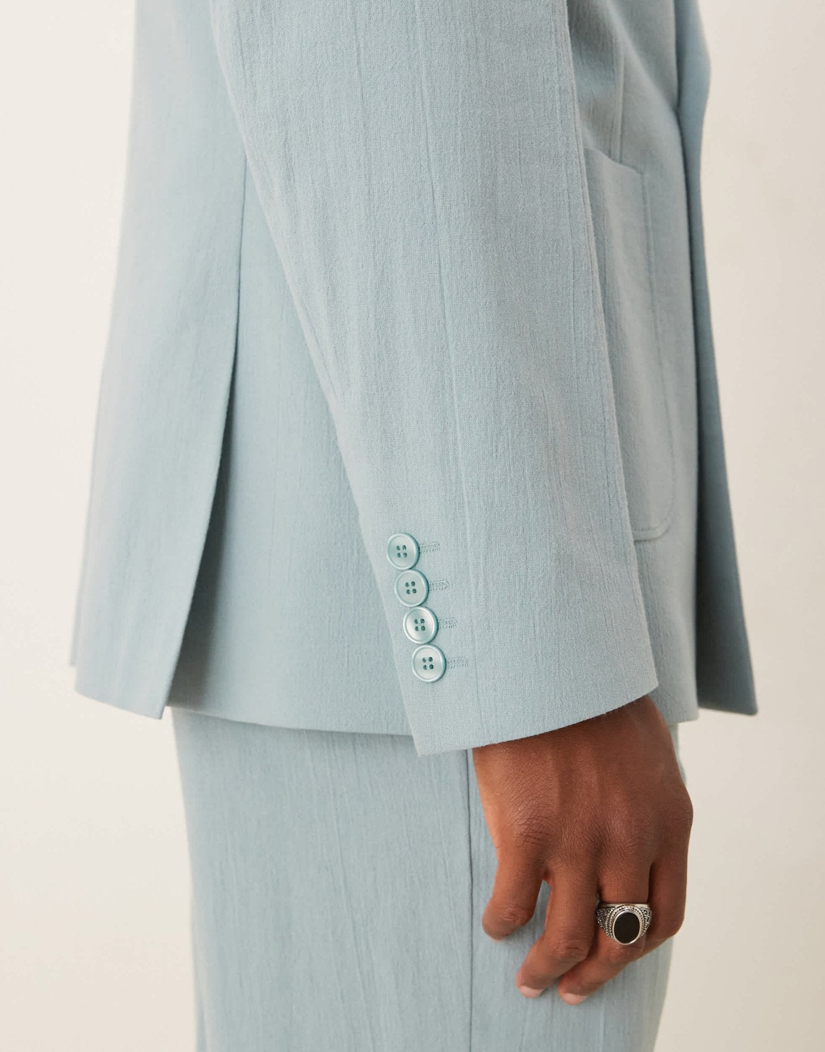 ASOS DESIGN slim double breasted suit jacket in light blue crinkle texture - ASOS Sample Sale