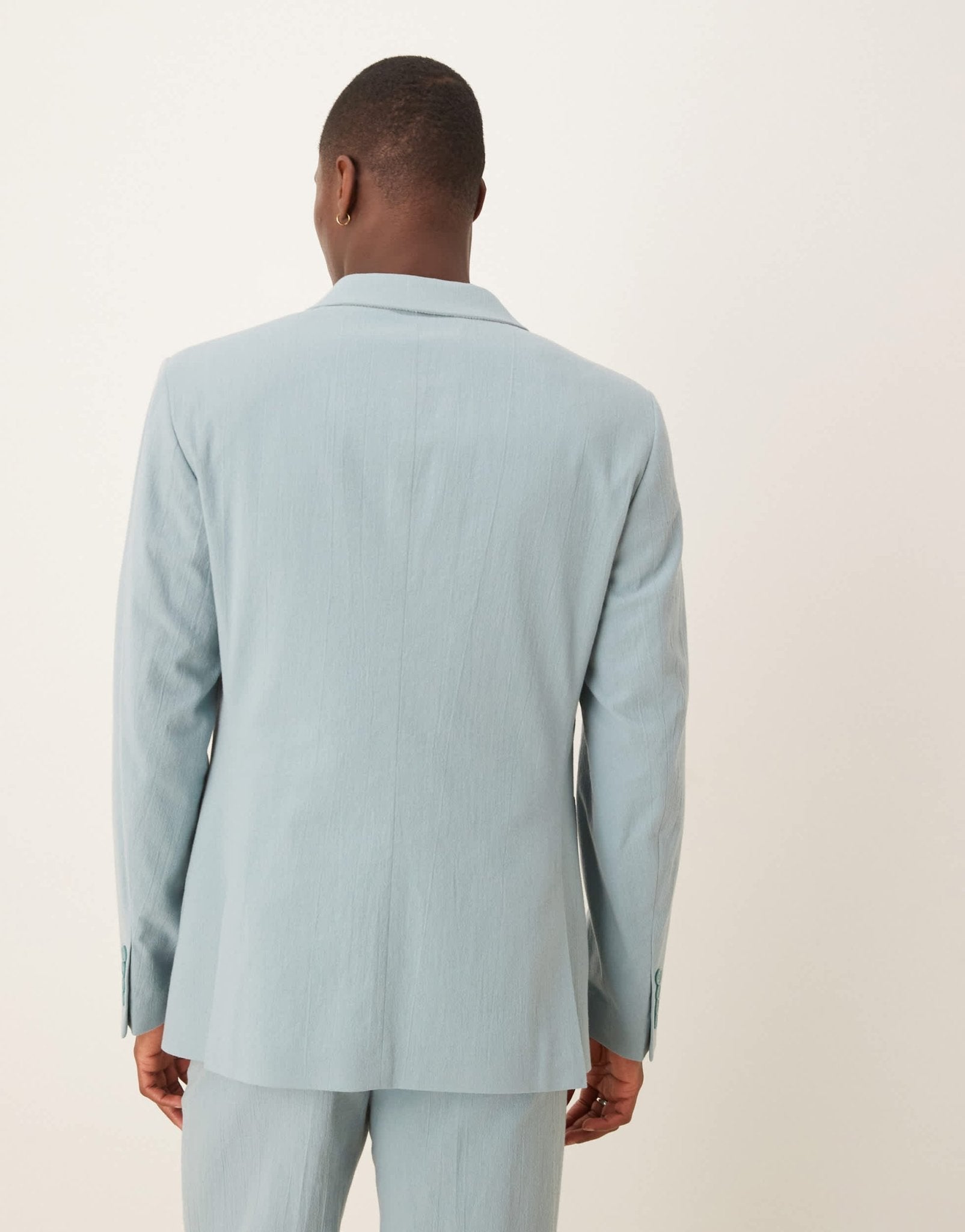 ASOS DESIGN slim double breasted suit jacket in light blue crinkle texture - ASOS Sample Sale