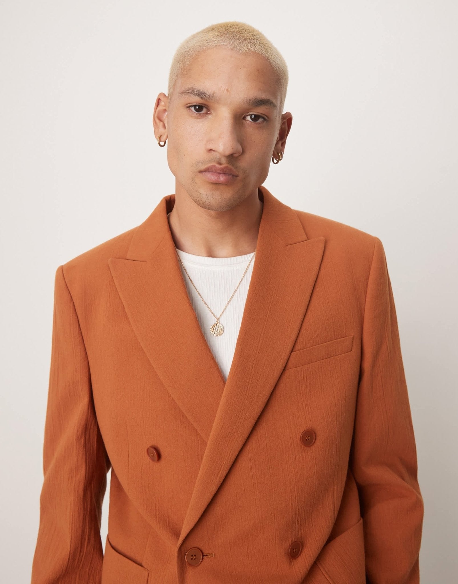 ASOS DESIGN slim double breasted suit jacket in rust crinkle texture - ASOS Sample Sale