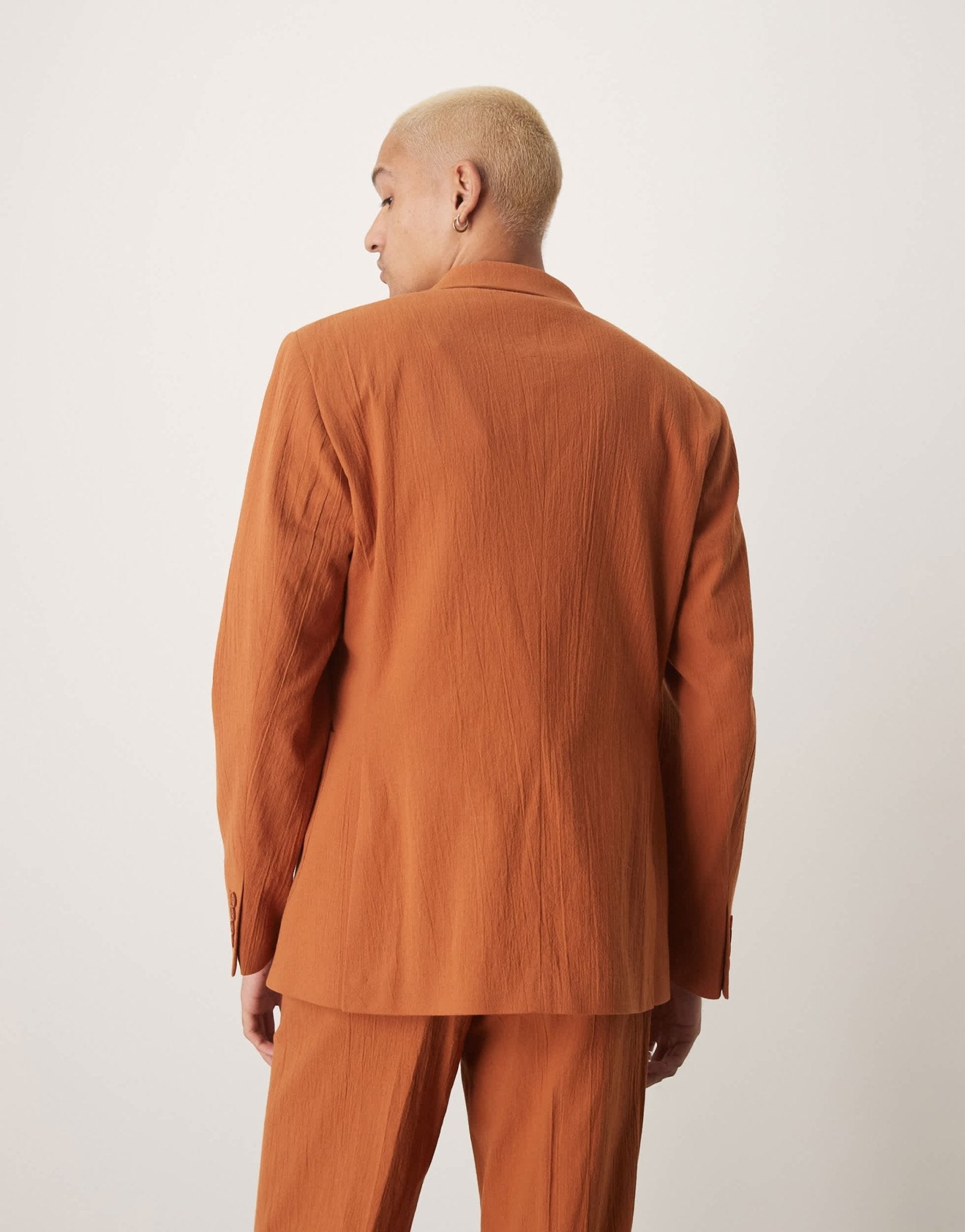 ASOS DESIGN slim double breasted suit jacket in rust crinkle texture - ASOS Sample Sale