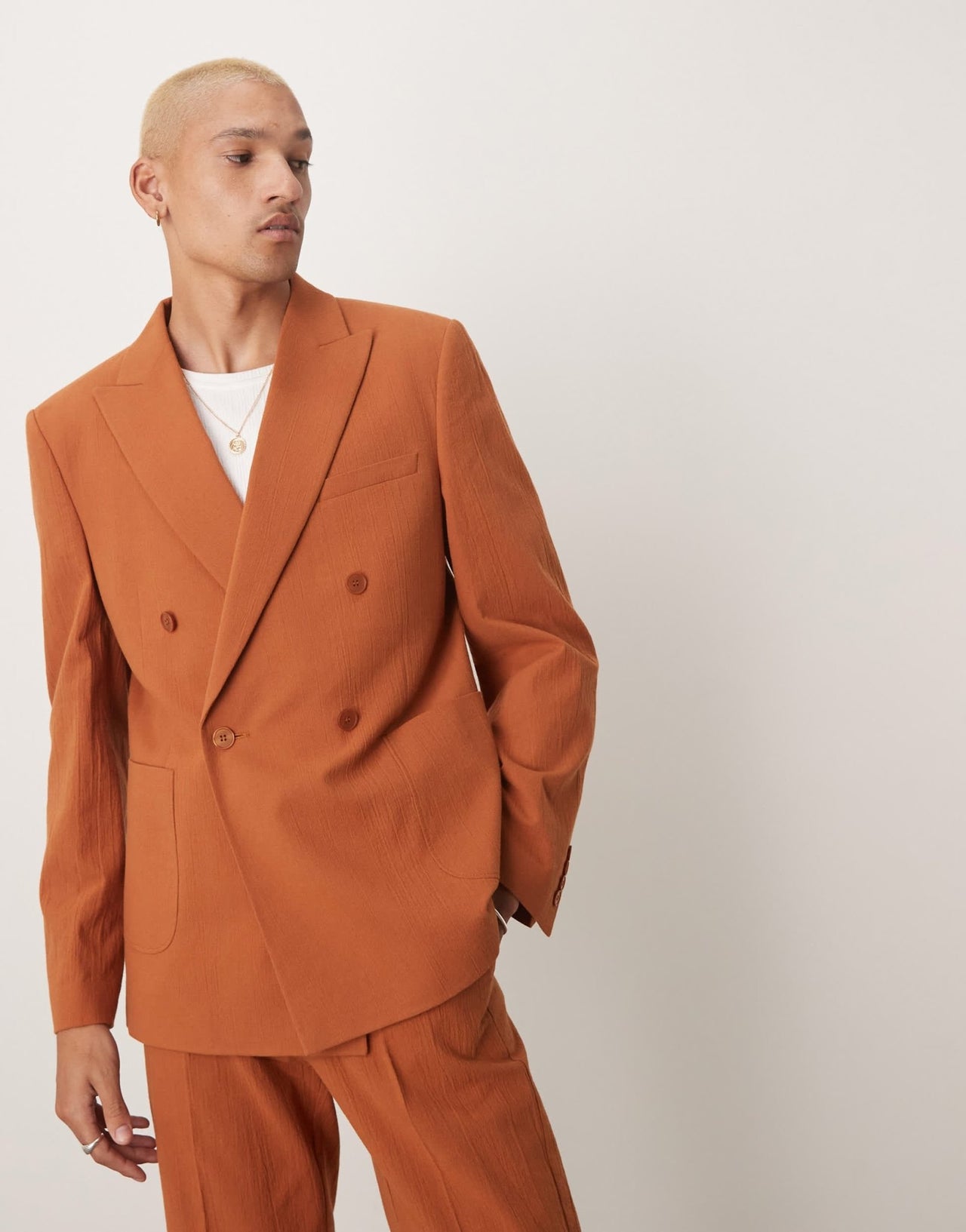 ASOS DESIGN slim double breasted suit jacket in rust crinkle texture - ASOS Sample Sale