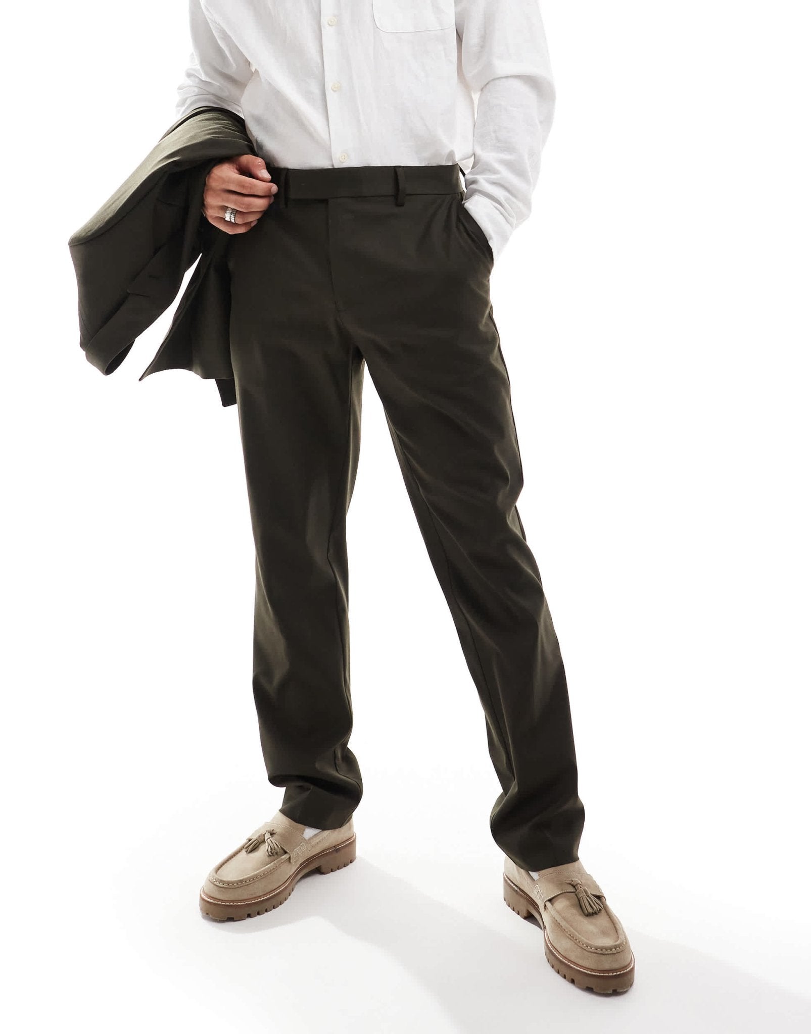 ASOS DESIGN slim fit clean wool blend suit trouser in olive - ASOS Sample Sale