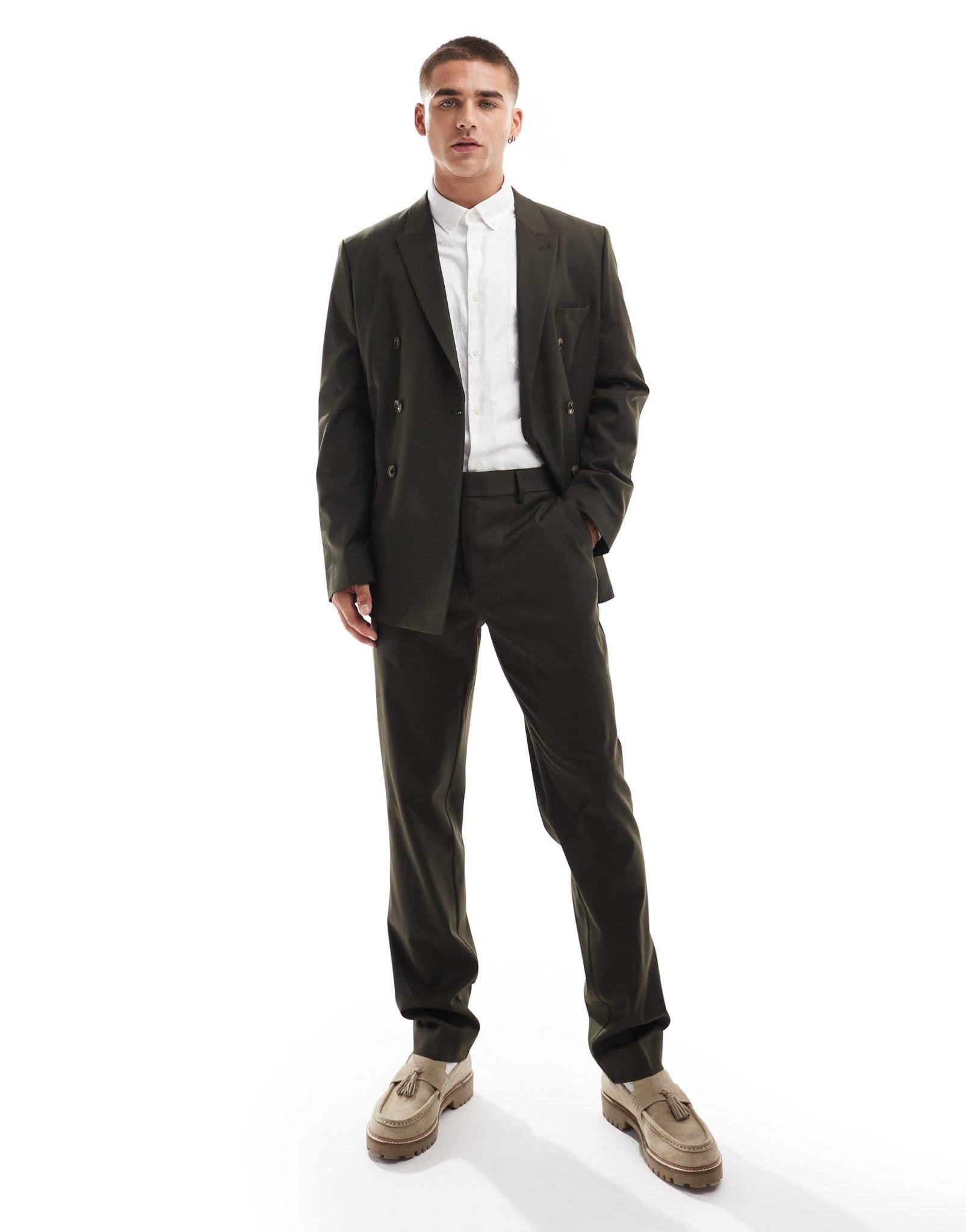 ASOS DESIGN slim fit clean wool blend suit trouser in olive - ASOS Sample Sale